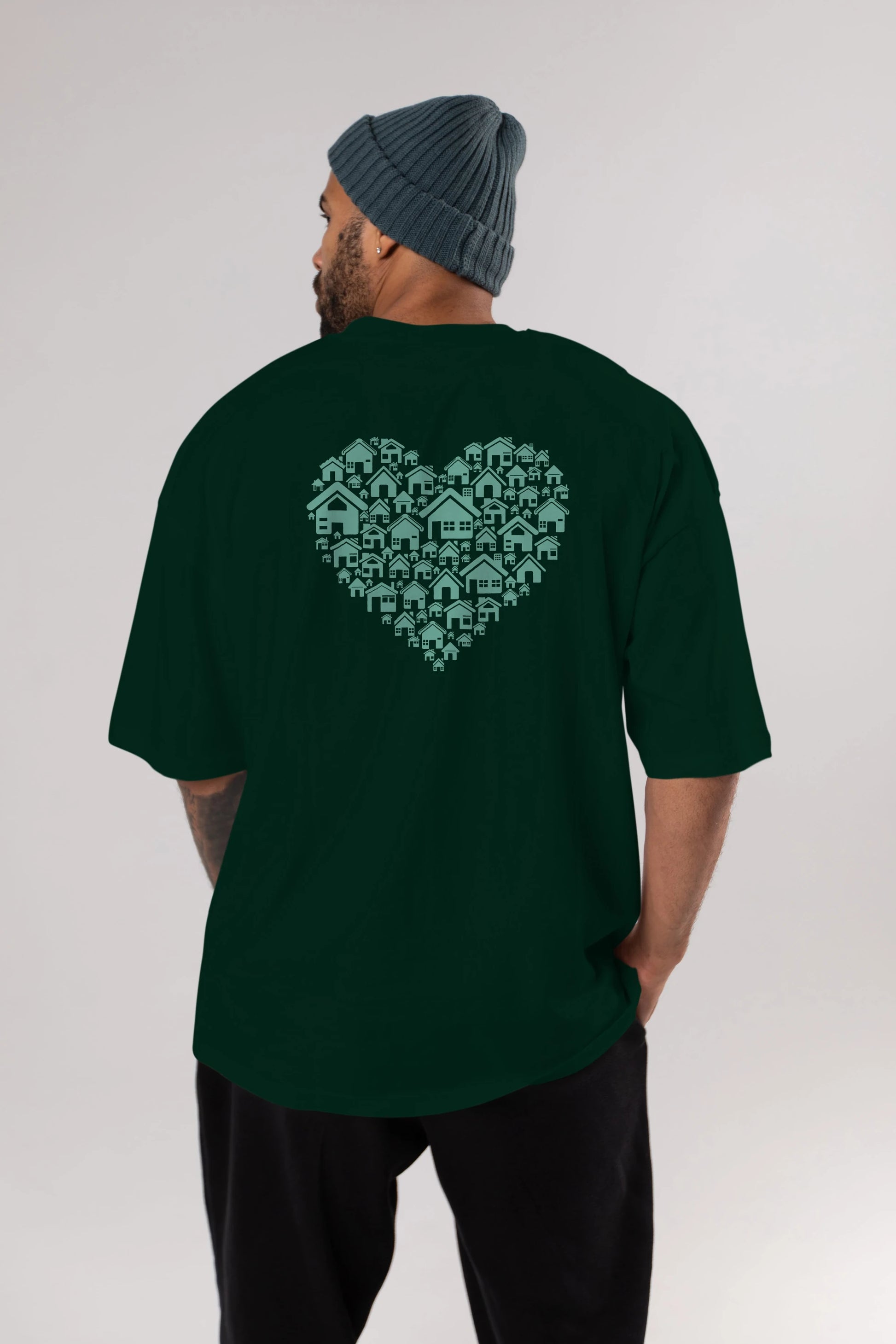 Home Heart Arka Baskılı Oversize t-shirt %100 pamuk Erkek Kadın Unisex