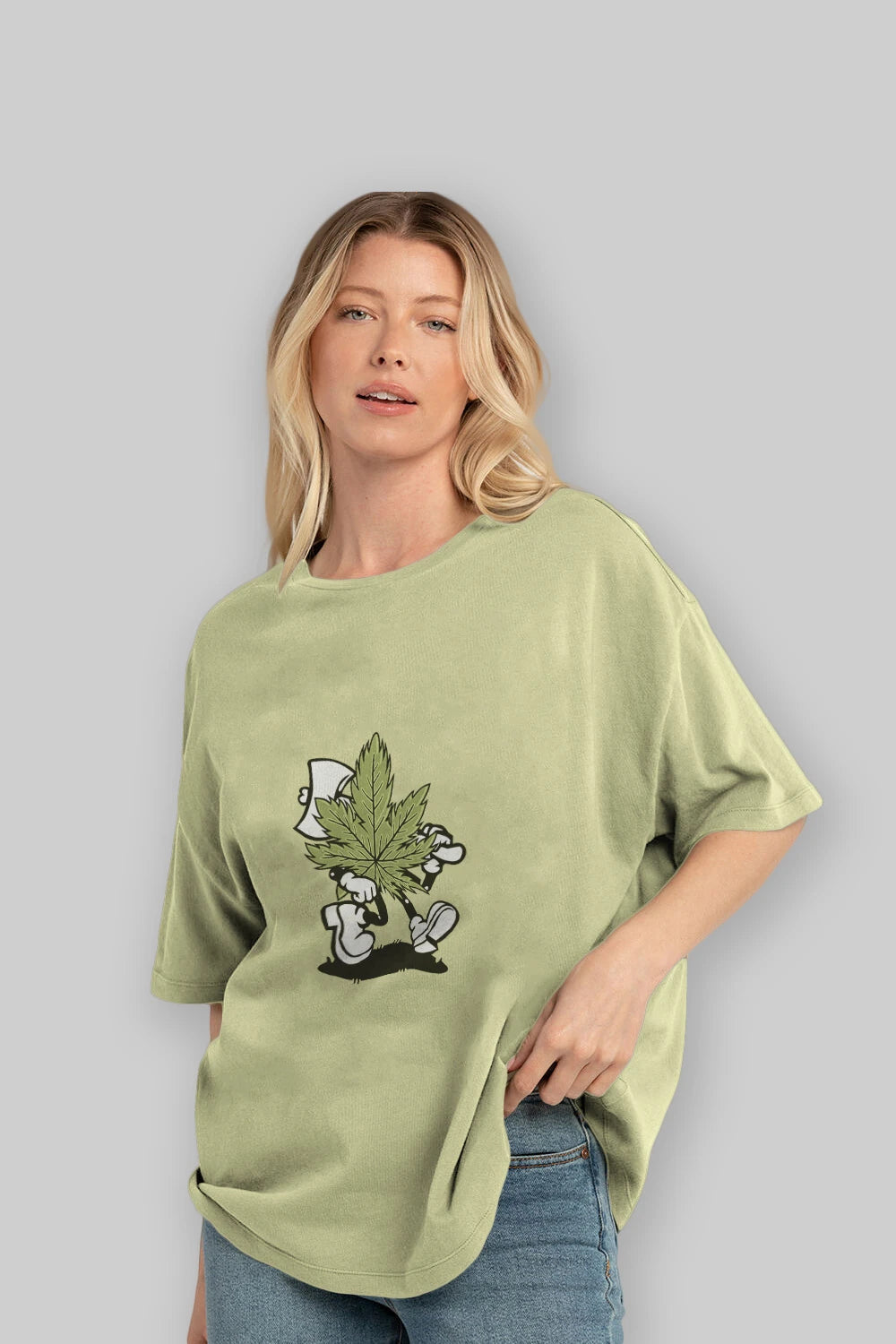 Weed Ön Baskılı Oversize t-shirt Erkek Kadın Unisex %100 Pamuk tişort
