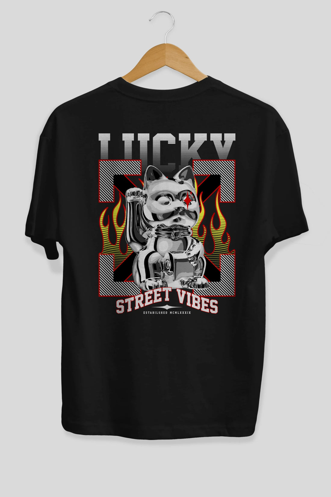 Lucky Street Vibes Arka Baskılı Oversize t-shirt Erkek Kadın Unisex