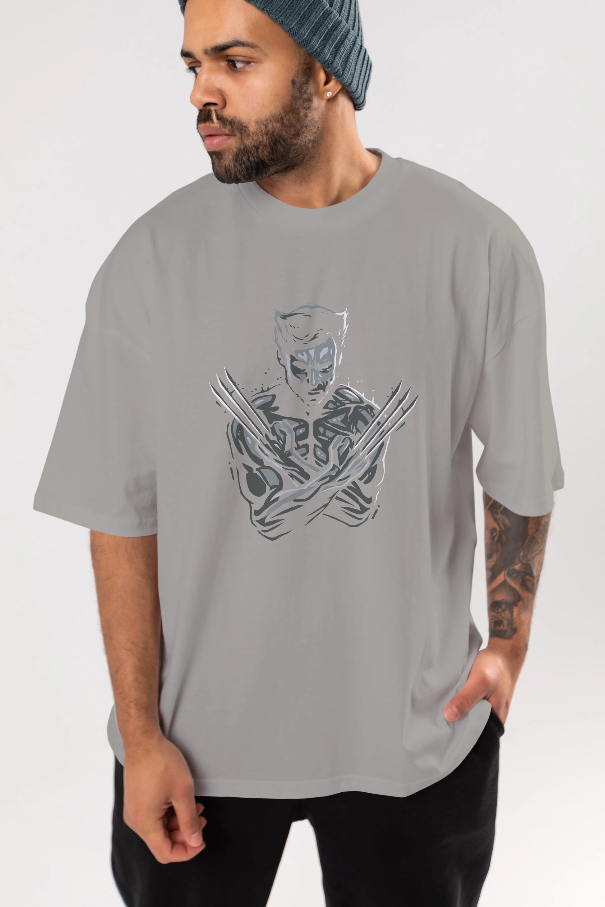 Wolverine Ön Baskılı Oversize t-shirt Erkek Kadın Unisex %100 Pamuk Bisiklet Yaka tişort