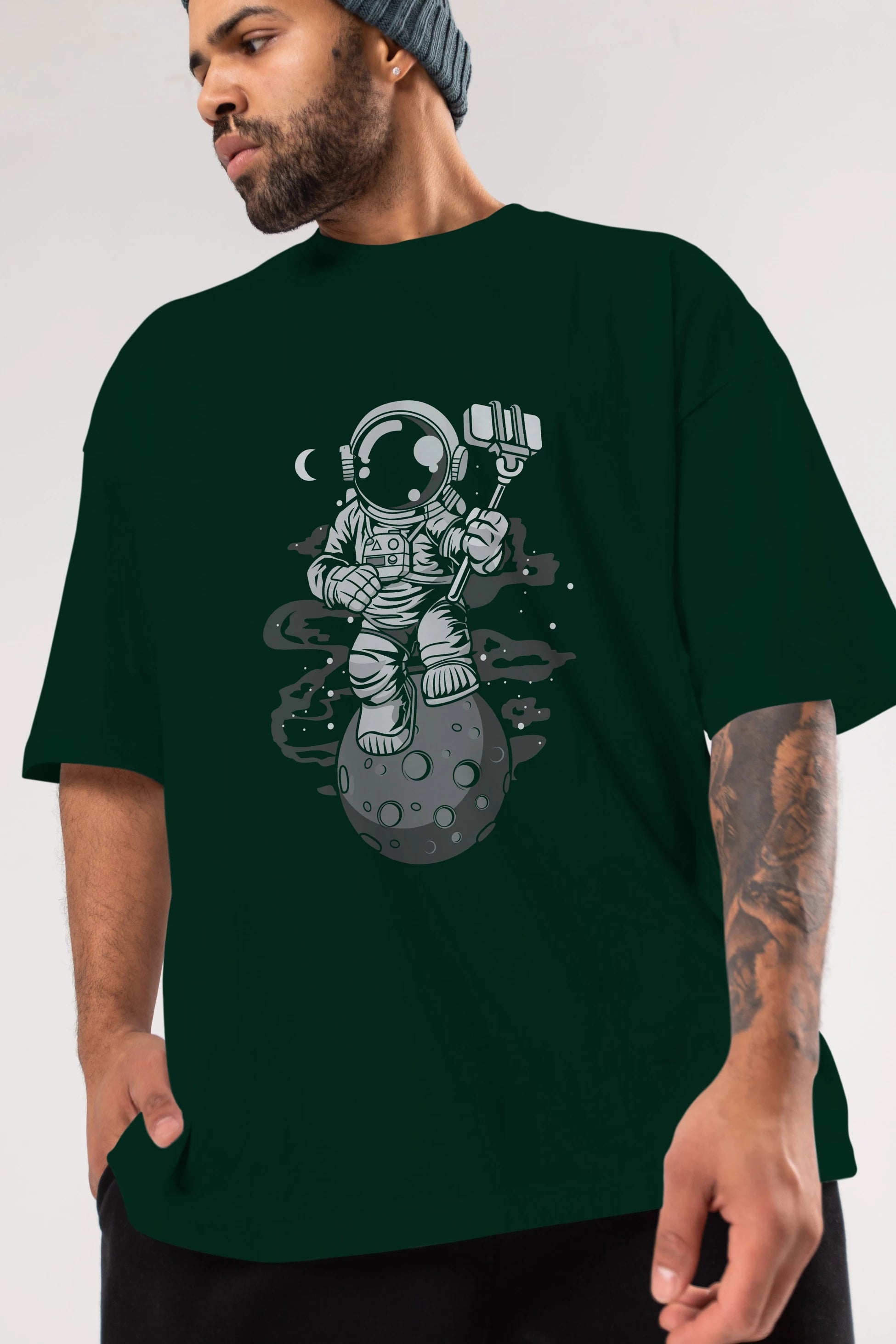Astronaut Selfie Ön Baskılı Oversize t-shirt Erkek Kadın Unisex