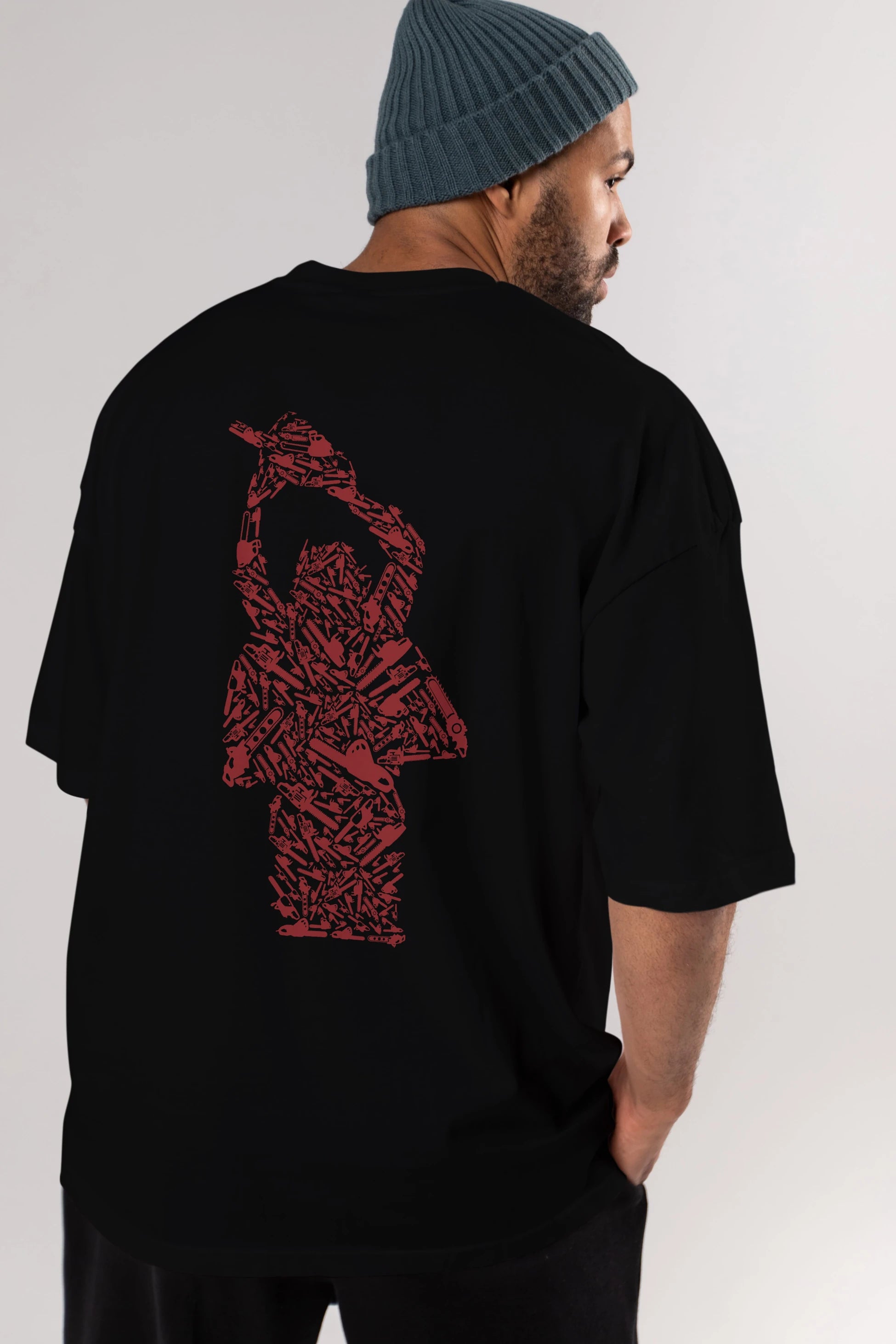 Chainsaw Arka Baskılı Oversize t-shirt %100 pamuk Erkek Kadın Unisex