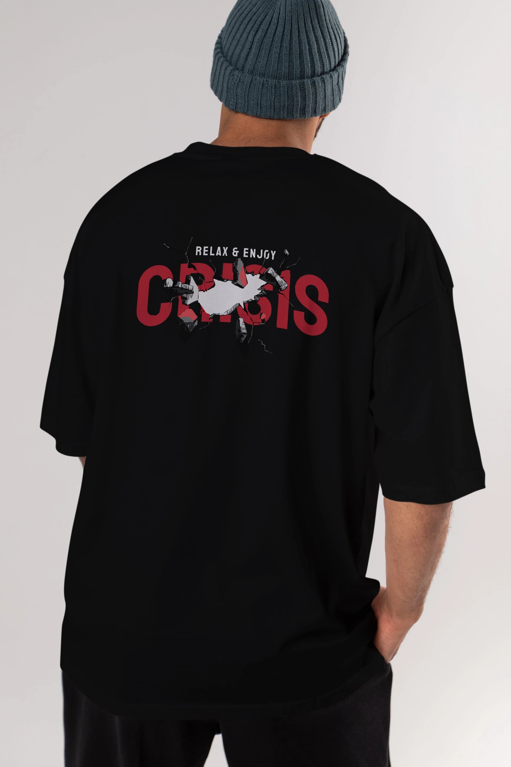 Relax and Enjoy Arka Baskılı Oversize t-shirt Erkek Kadın Unisex