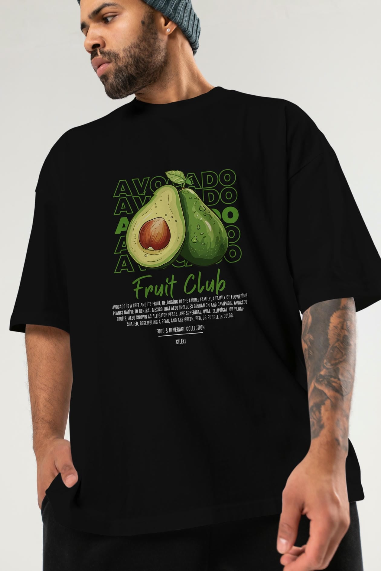 Avocado Ön Baskılı Oversize t-shirt Erkek Kadın Pamuk Bisiklet Yaka tişort