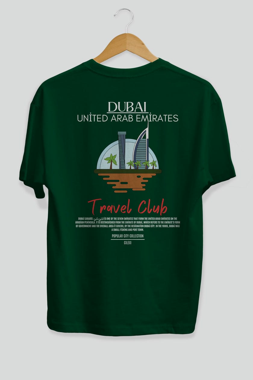 Dubai United Arab Emirates Arka Baskılı Oversize t-shirt Erkek Kadın Pamuk Bisiklet Yaka tişort