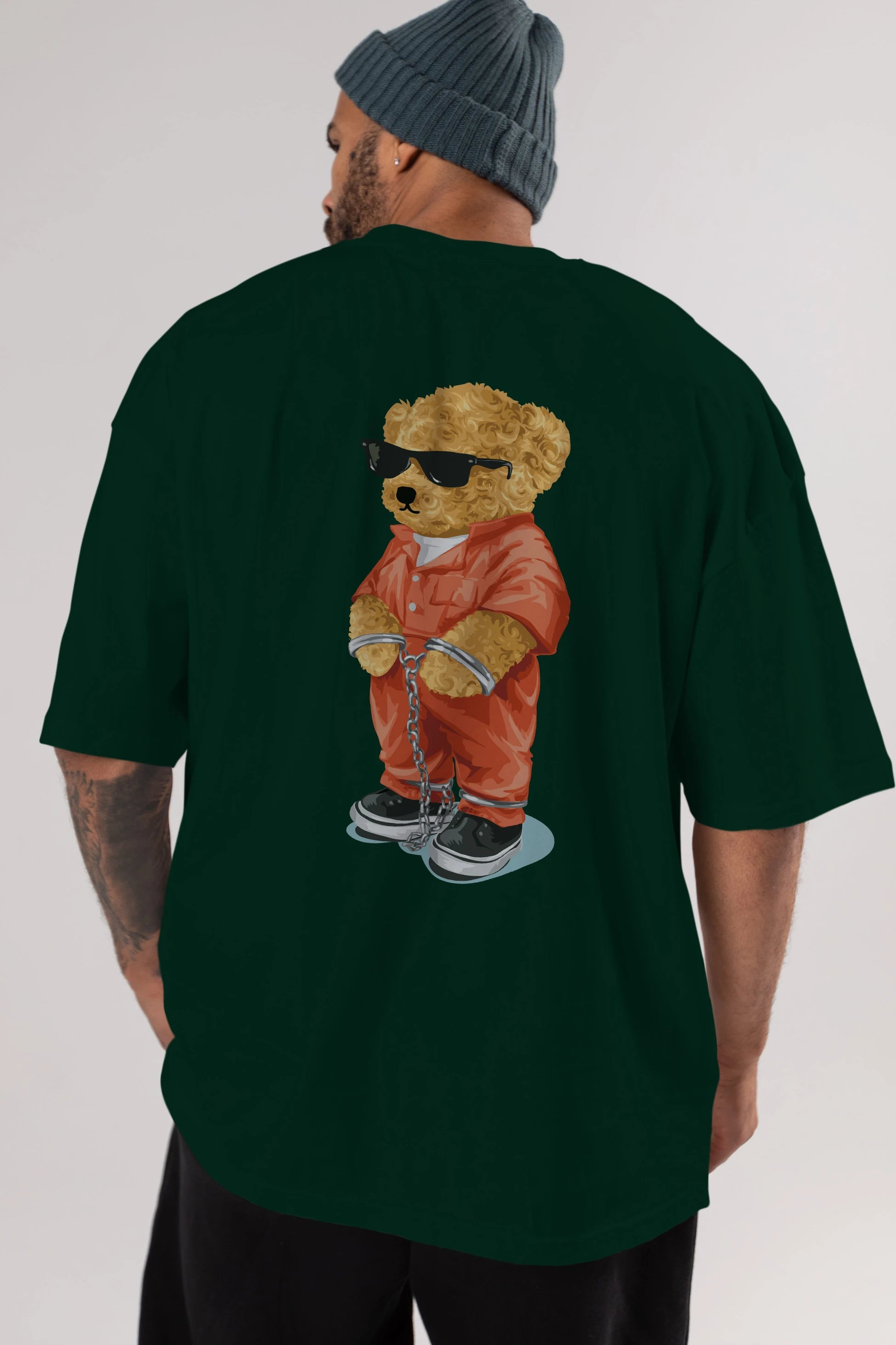Teddy Bear Kodes Arka Baskılı Oversize t-shirt Erkek Kadın Unisex %100 Pamuk