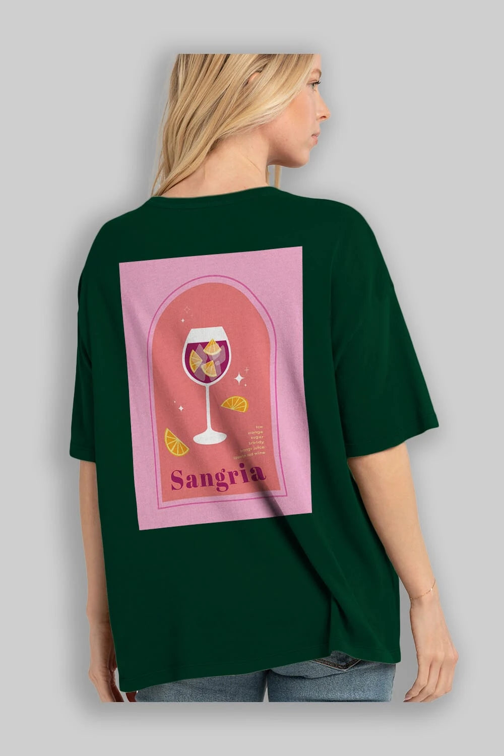 Sangria Arka Baskılı Oversize t-shirt Erkek Kadın Unisex %100 Pamuk Bisiklet Yaka tişort
