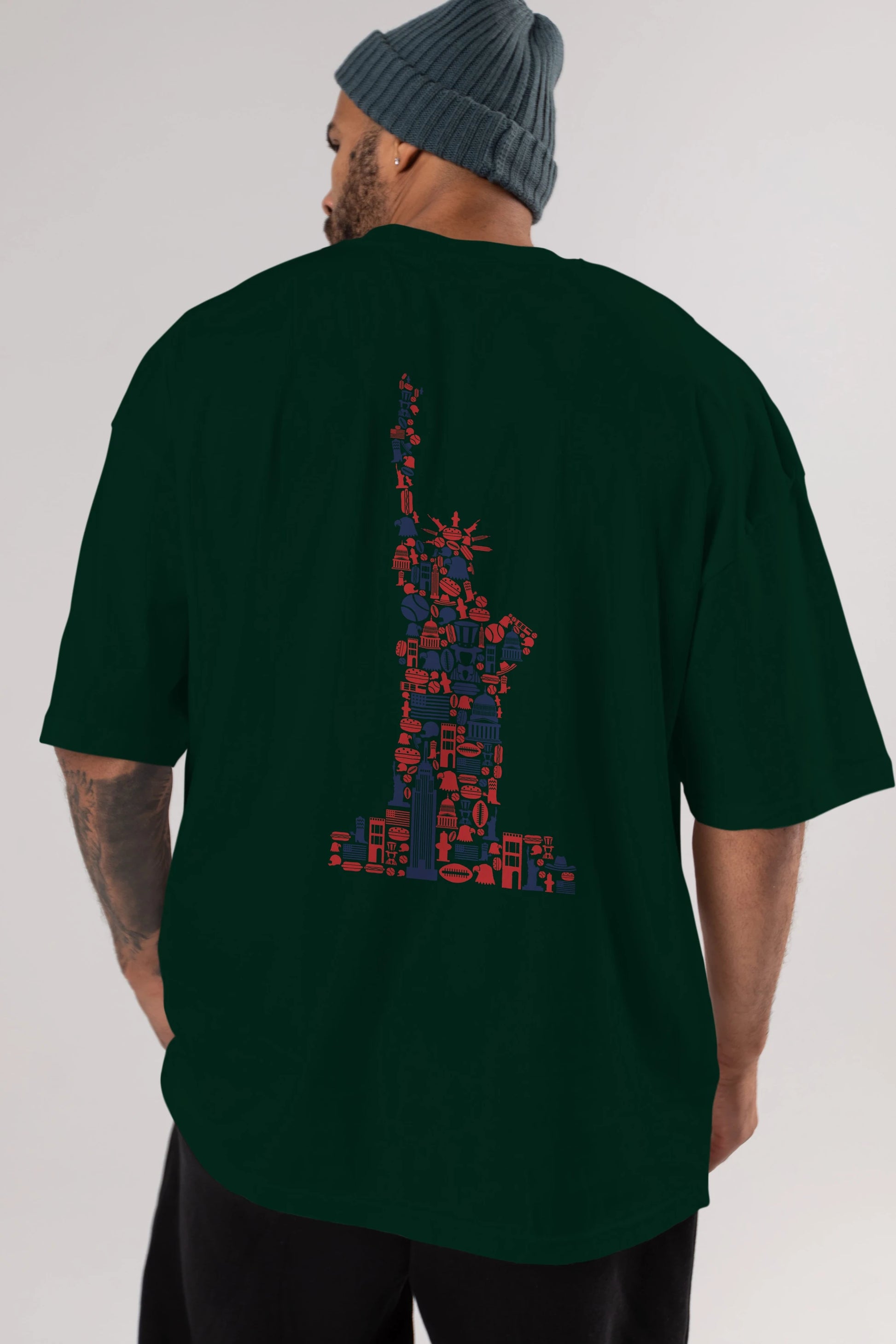 Liberty Arka Baskılı Oversize t-shirt %100 pamuk Erkek Kadın Unisex