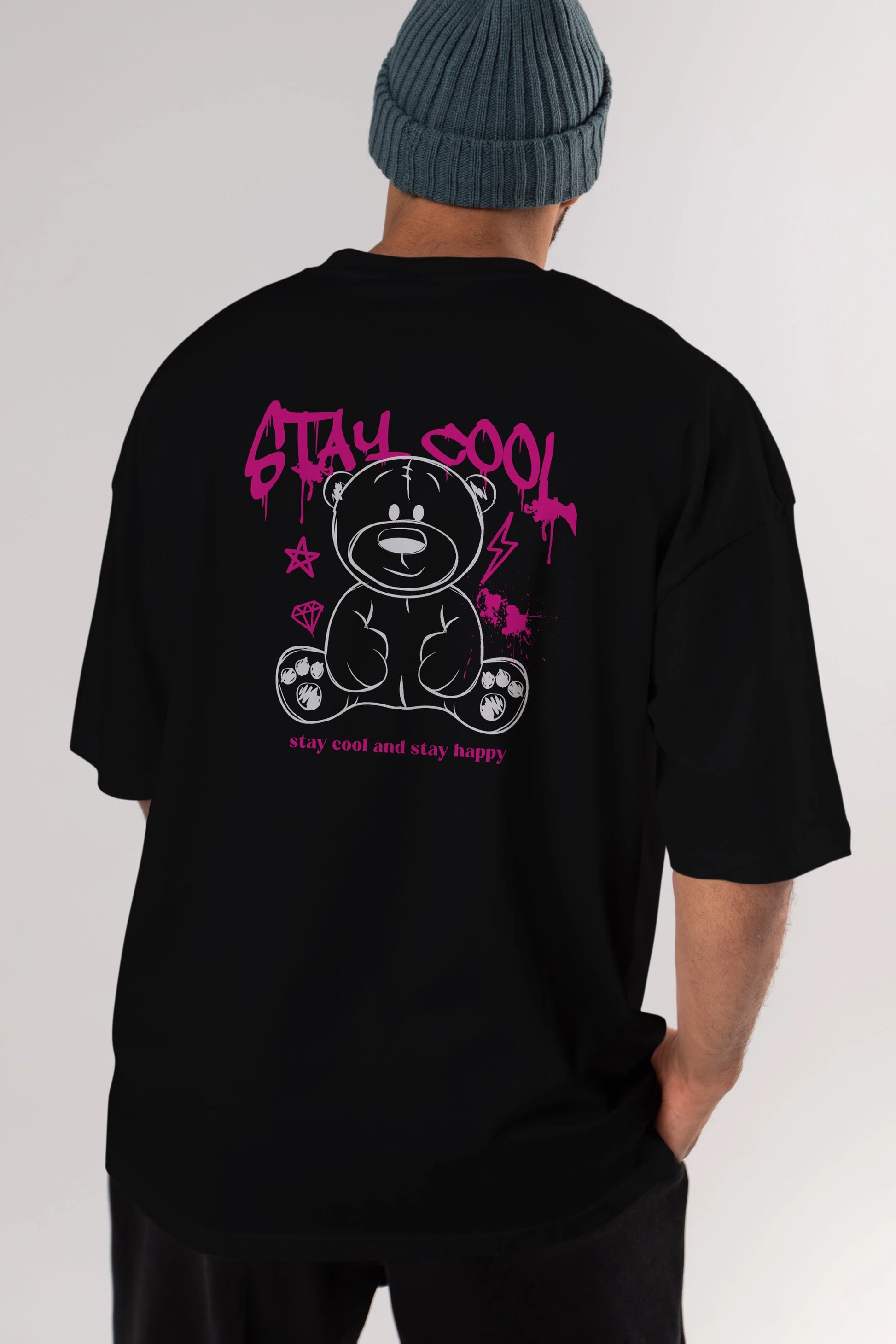Teddy Bear Stay Cool Arka Baskılı Oversize t-shirt Erkek Kadın Unisex