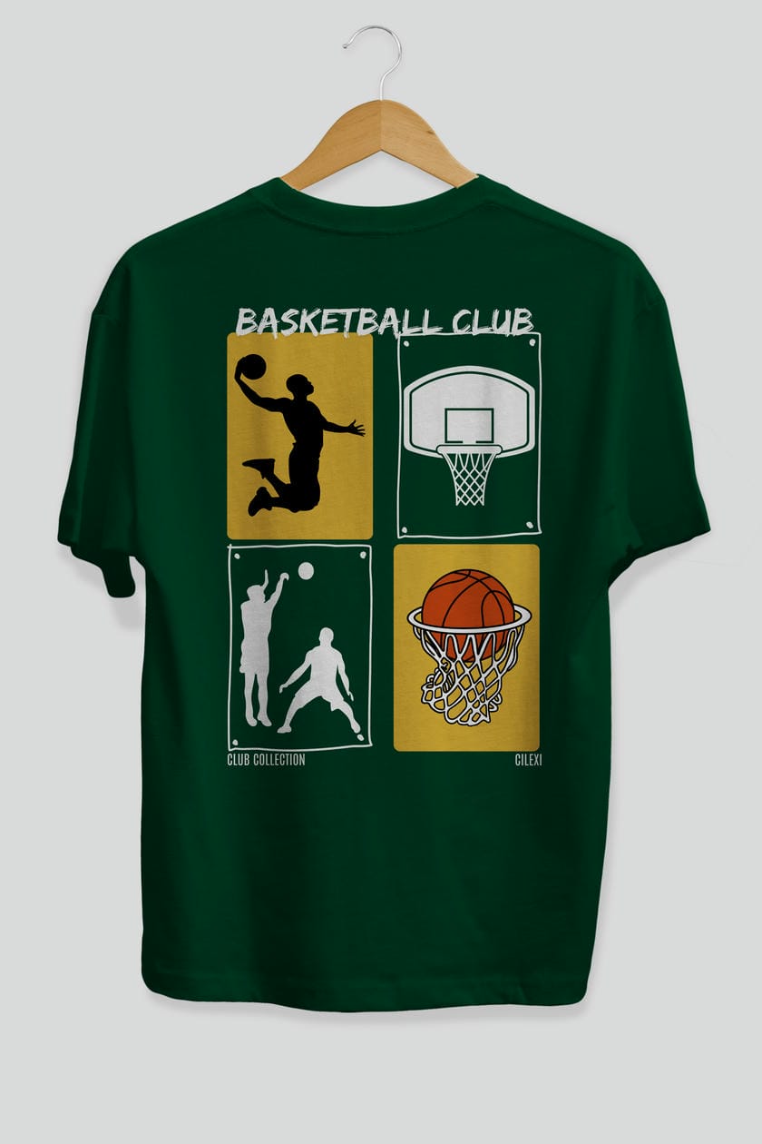 Basketball Club Arka Baskılı Oversize t-shirt Erkek Kadın %100 Pamuk Bisiklet Yaka tişort