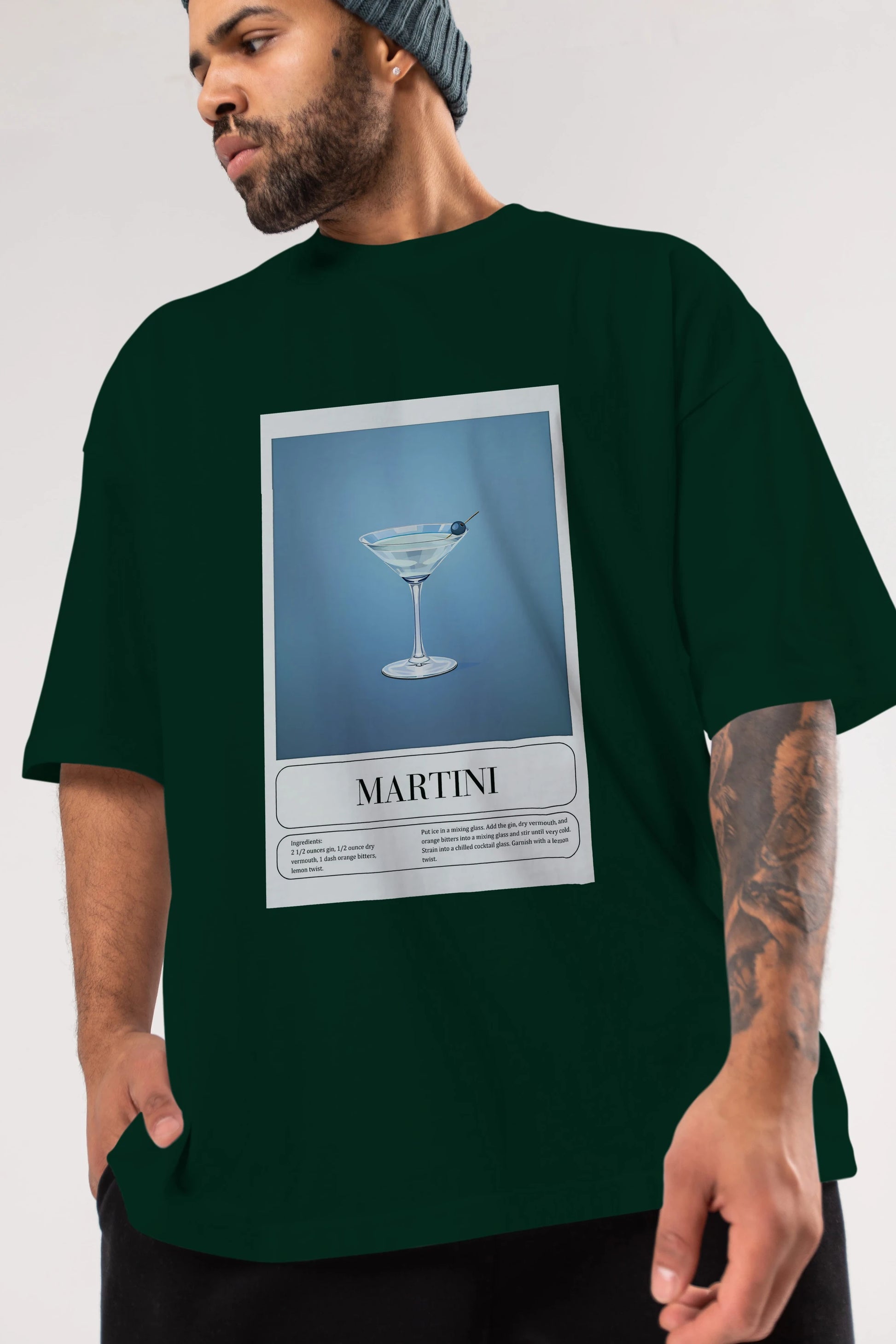 Martini Ön Baskılı Oversize t-shirt Erkek Kadın Unisex %100 Pamuk Bisiklet Yaka tişort