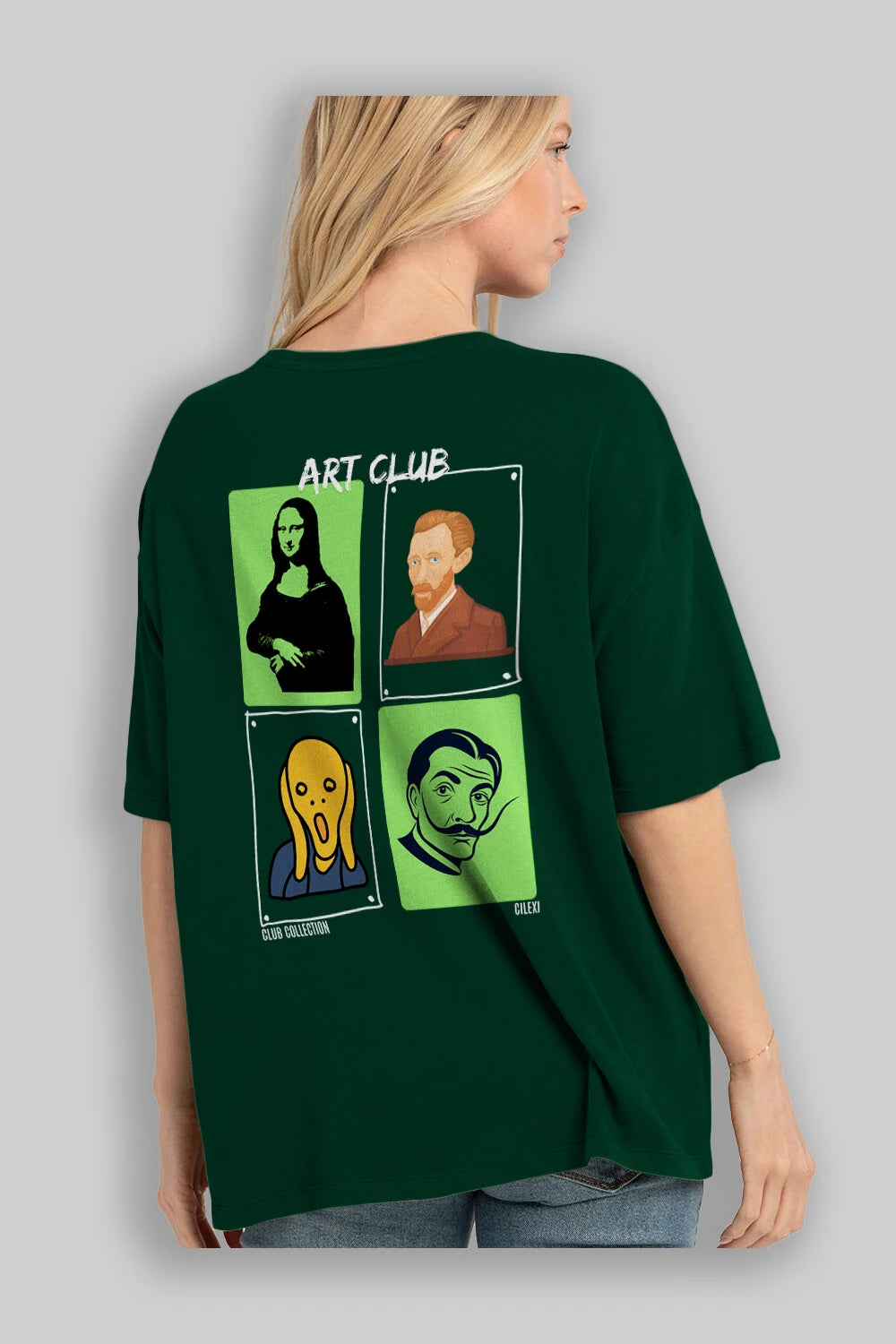 Art Club Arka Baskılı Oversize t-shirt Erkek Kadın %100 Pamuk Bisiklet Yaka tişort