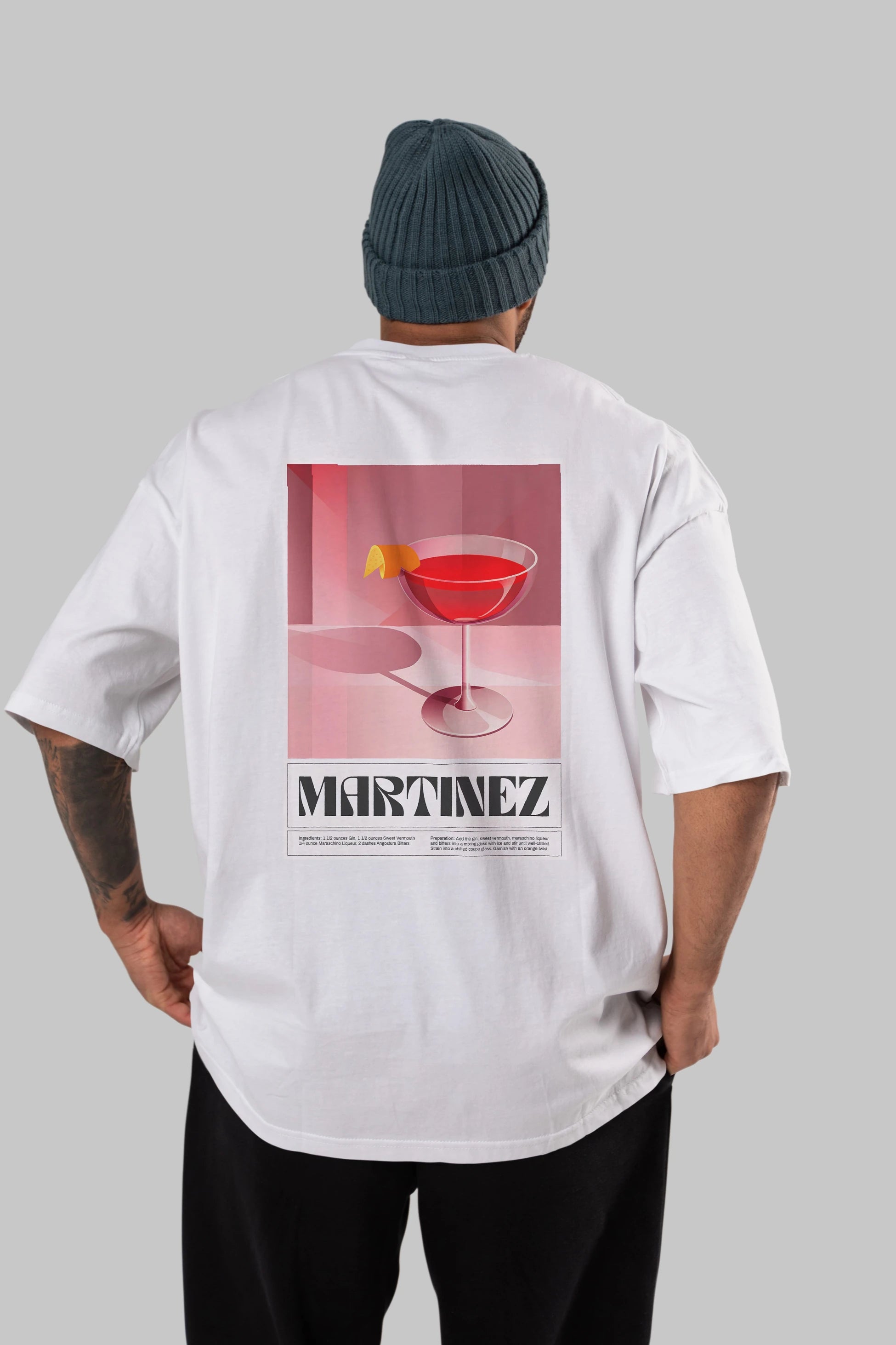 Martinez Arka Baskılı Oversize t-shirt Erkek Kadın Unisex %100 Pamuk Bisiklet Yaka tişort