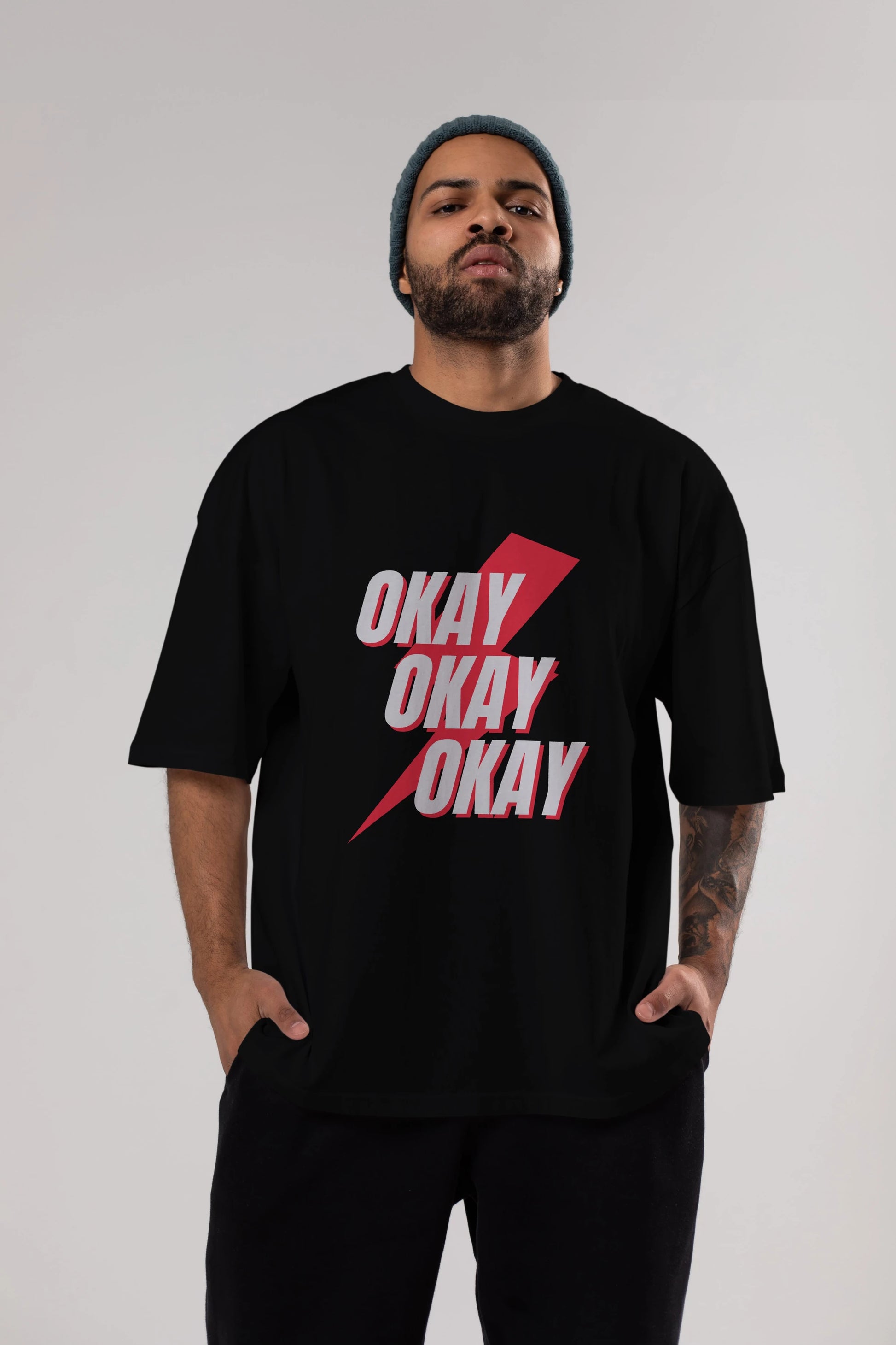 Okay Ön Baskılı Oversize t-shirt Erkek Kadın Unisex