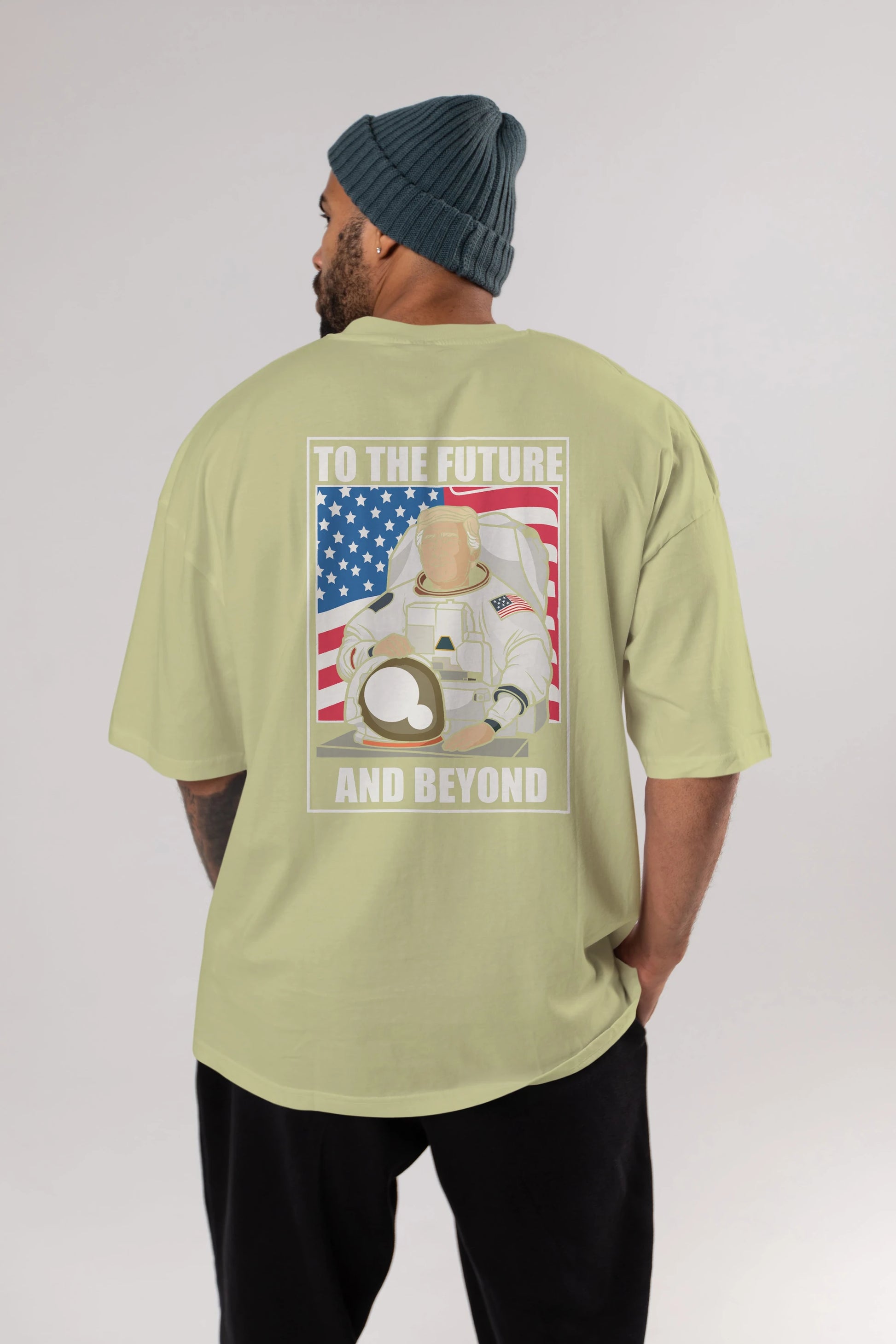 Trumpstronaut Arka Baskılı Oversize t-shirt Erkek Kadın Unisex %100 Pamuk tişort