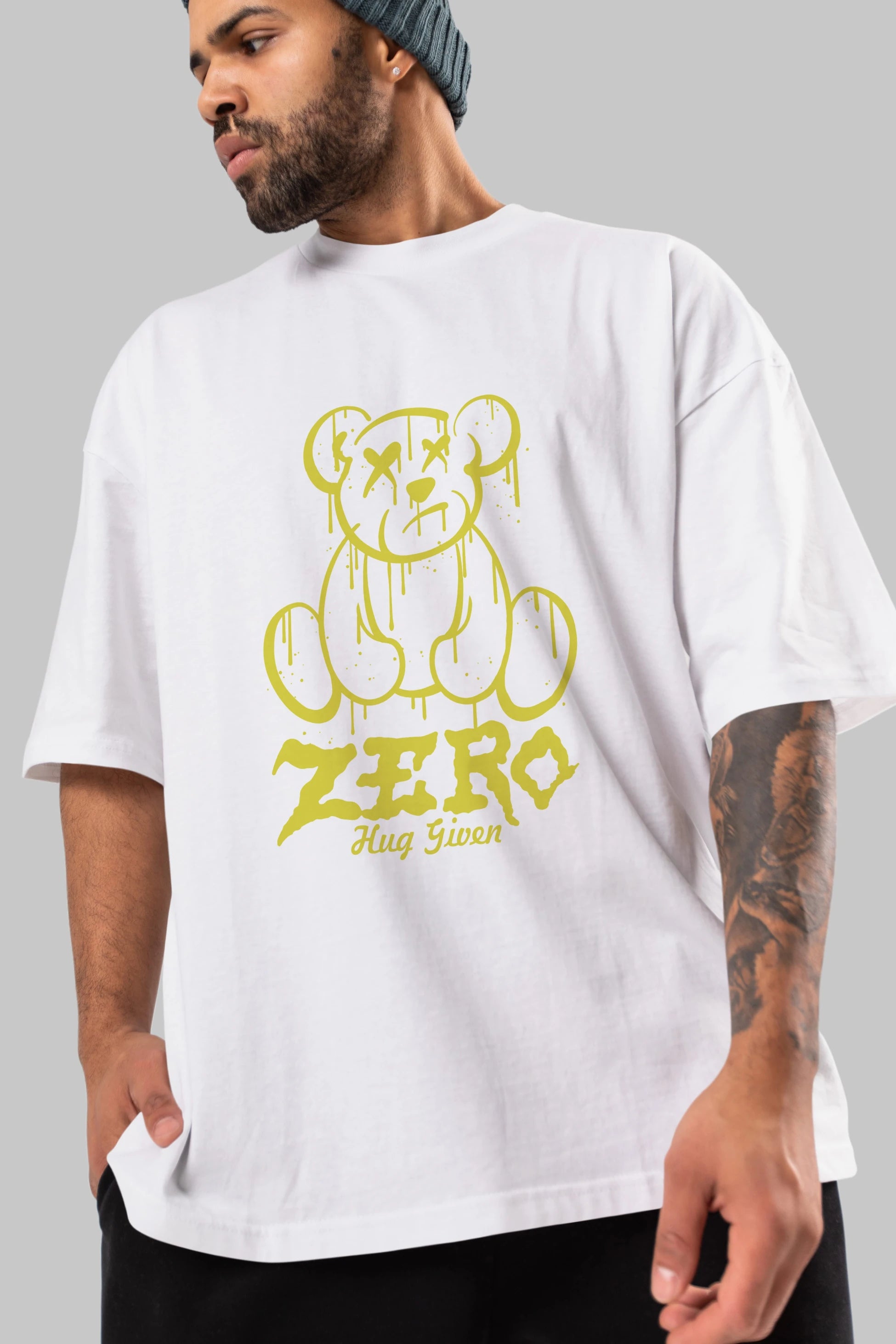 Zero Hug Given Bear Ön Baskılı Oversize t-shirt Erkek Kadın Unisex