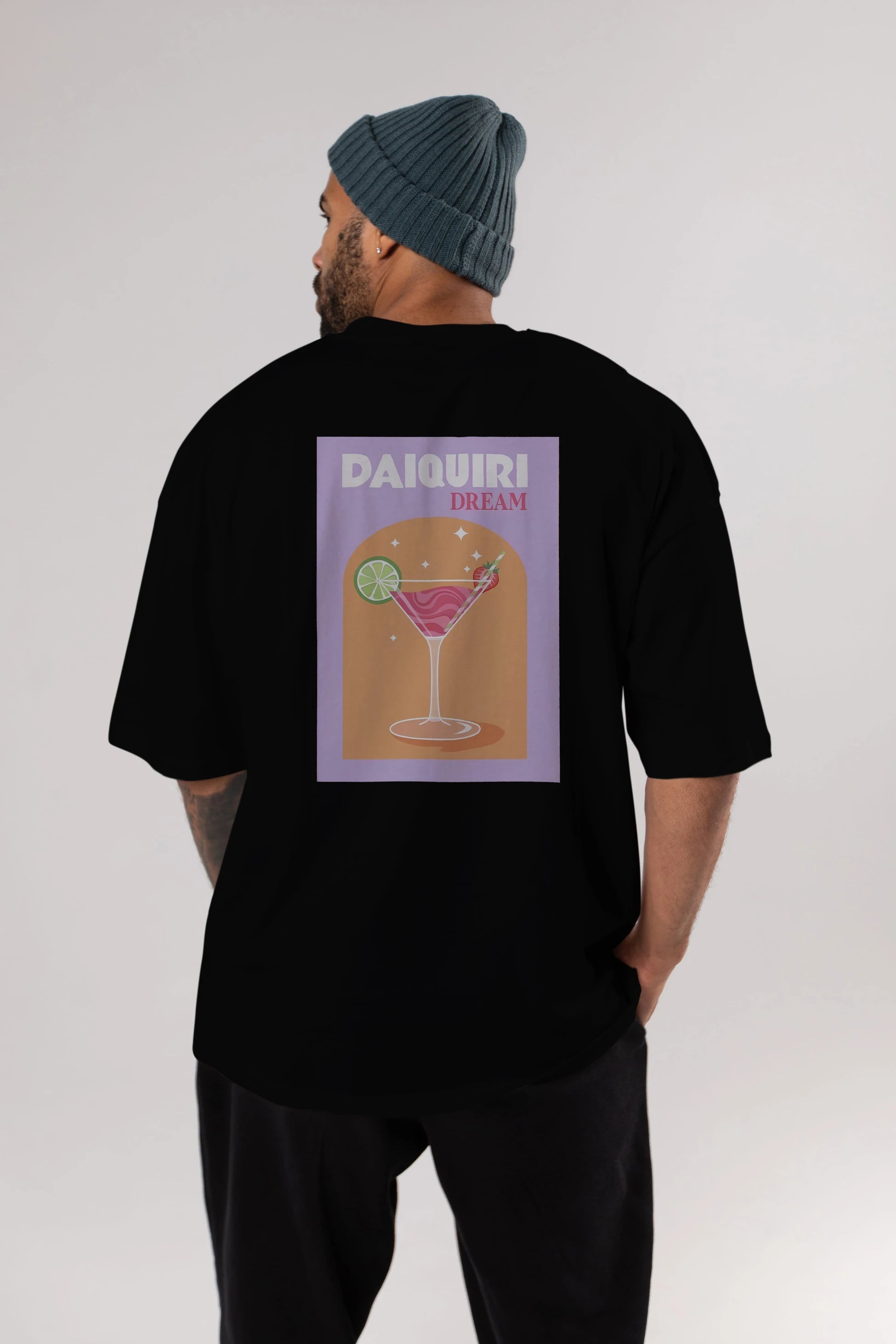 Daiquiri Dream Arka Baskılı Oversize t-shirt Erkek Kadın Unisex %100 Pamuk Bisiklet Yaka tişort