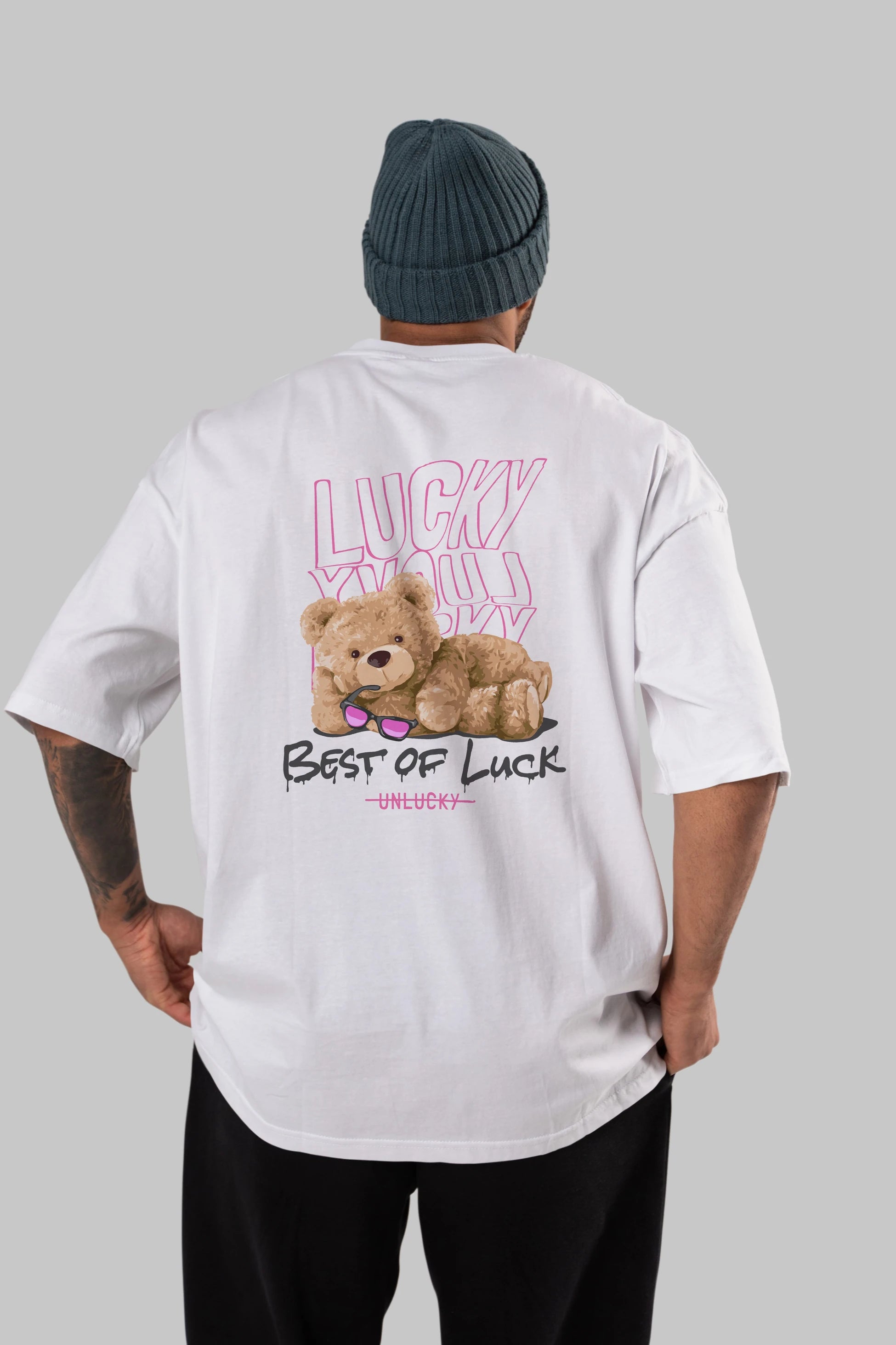 Best of Lucky Bear Arka Baskılı Oversize t-shirt Erkek Kadın Unisex