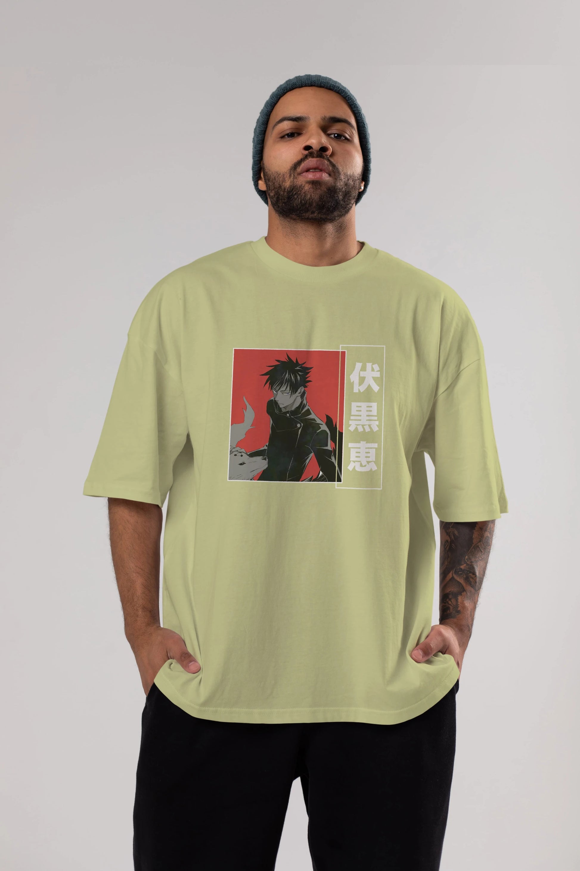 Megumi Fushiguro Anime Ön Baskılı Oversize t-shirt %100 pamuk Erkek Kadın Unisex