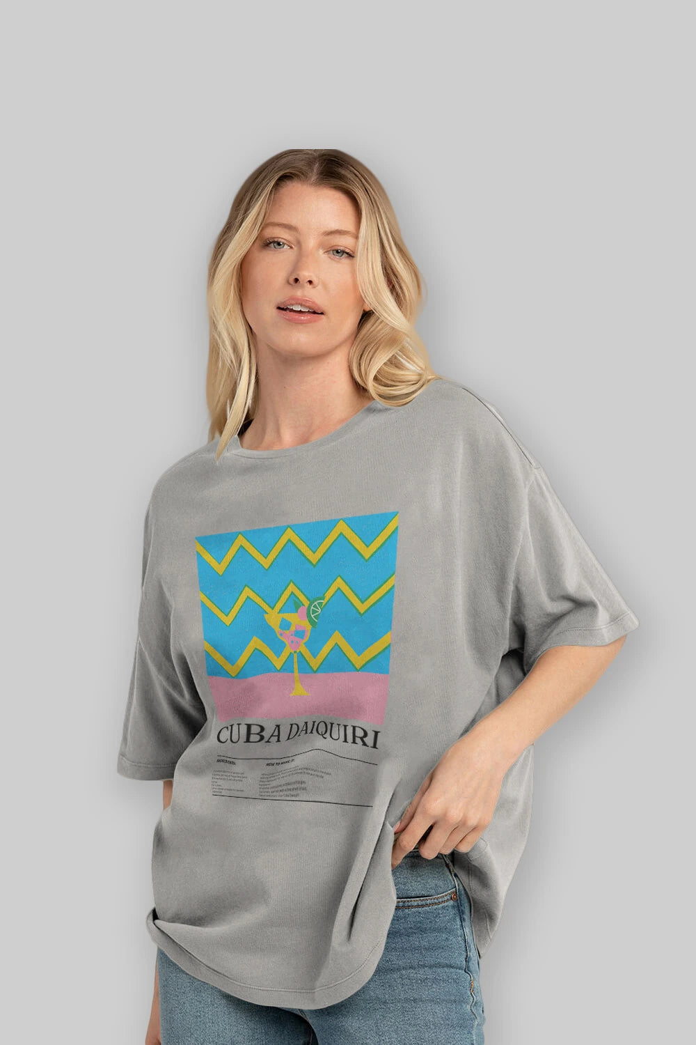 Cuba Daiquiri Kokteyl Ön Baskılı Oversize t-shirt Erkek Kadın %100 Pamuk Bisiklet Yaka tişort