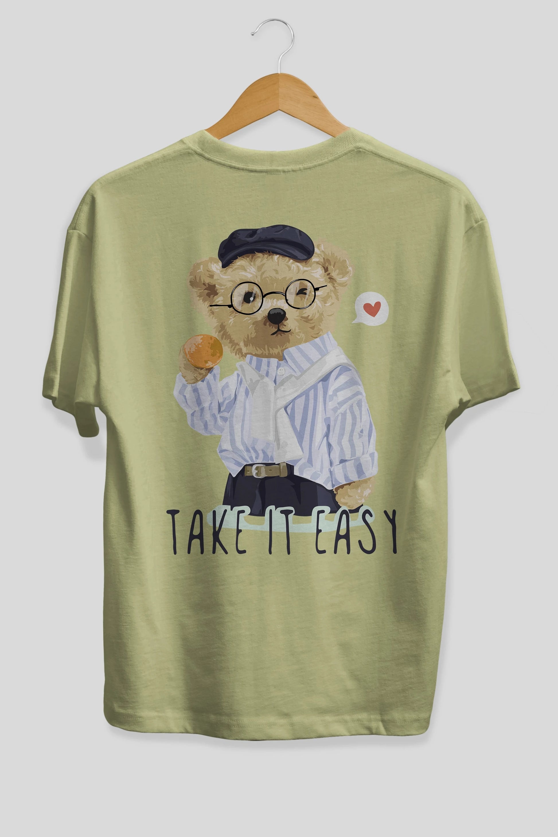 Teddy Bear Take it Easy Arka Baskılı Oversize t-shirt Erkek Kadın Unisex %100 Pamuk