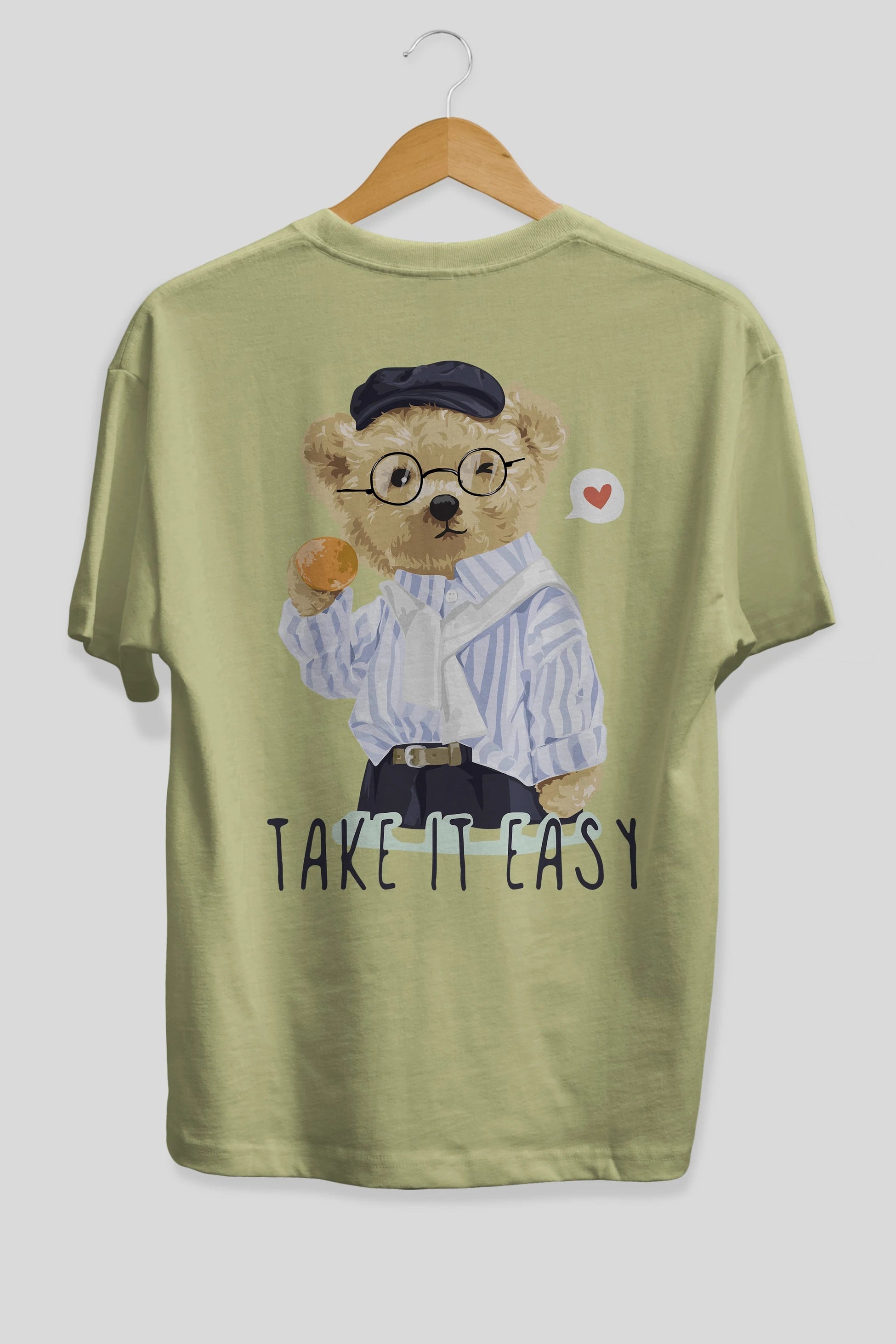 Teddy Bear Take it Easy Arka Baskılı Oversize t-shirt Erkek Kadın Unisex %100 Pamuk