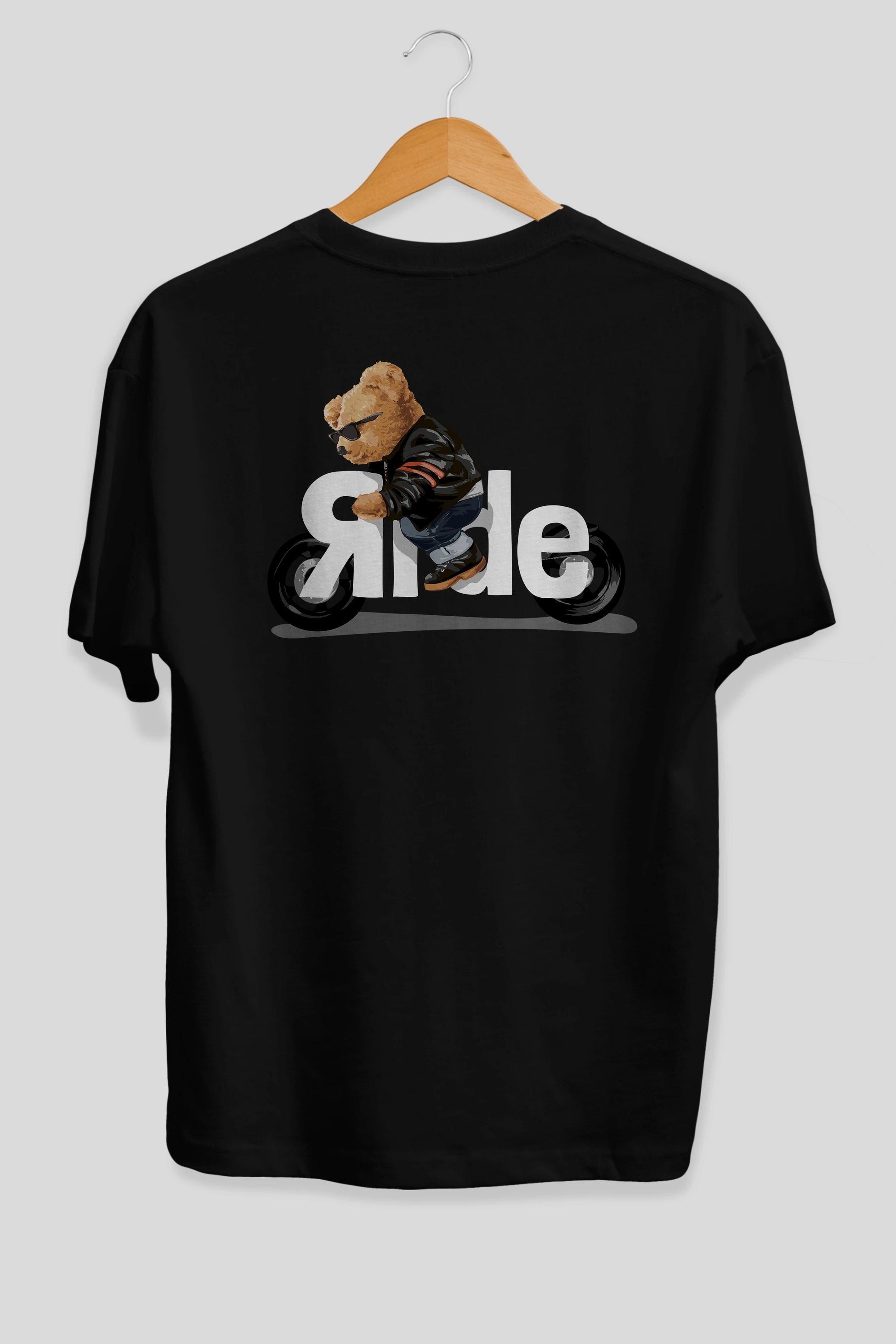 Teddy Bear Ride Arka Baskılı Oversize t-shirt Erkek Kadın Unisex %100 Pamuk
