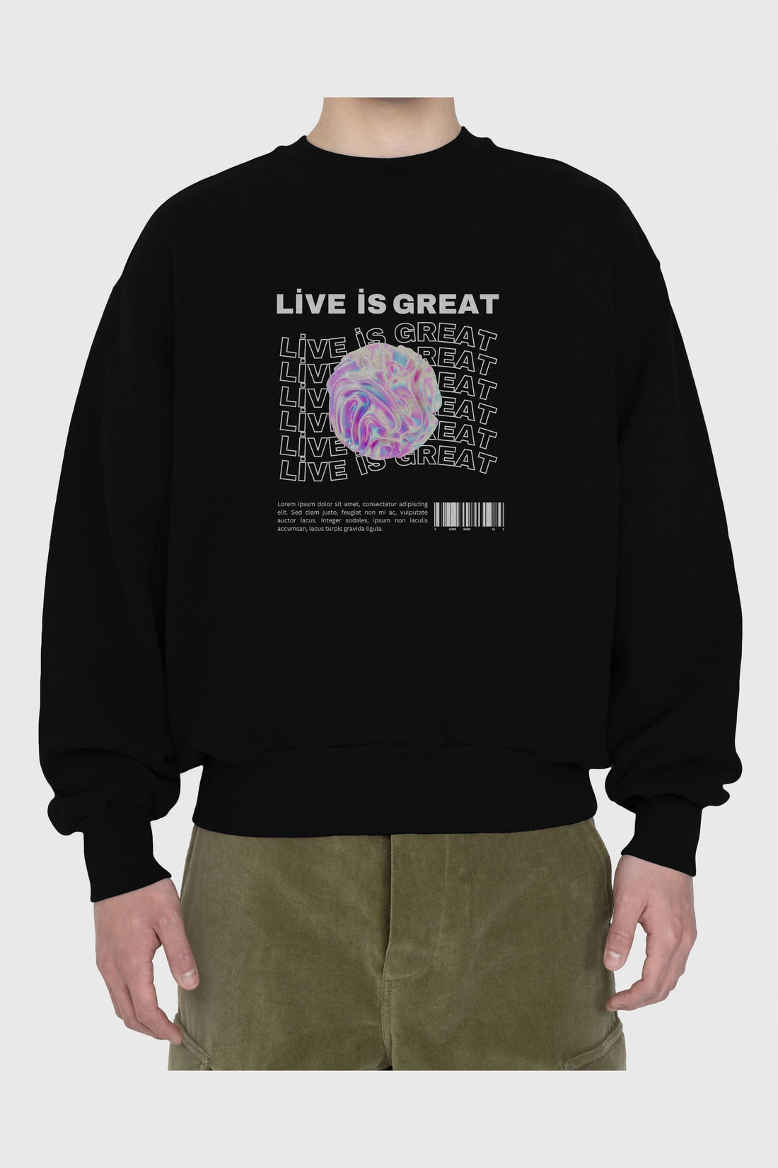 Live is Great Yazılı Ön Baskılı Oversize Sweatshirt Erkek Kadın Unisex