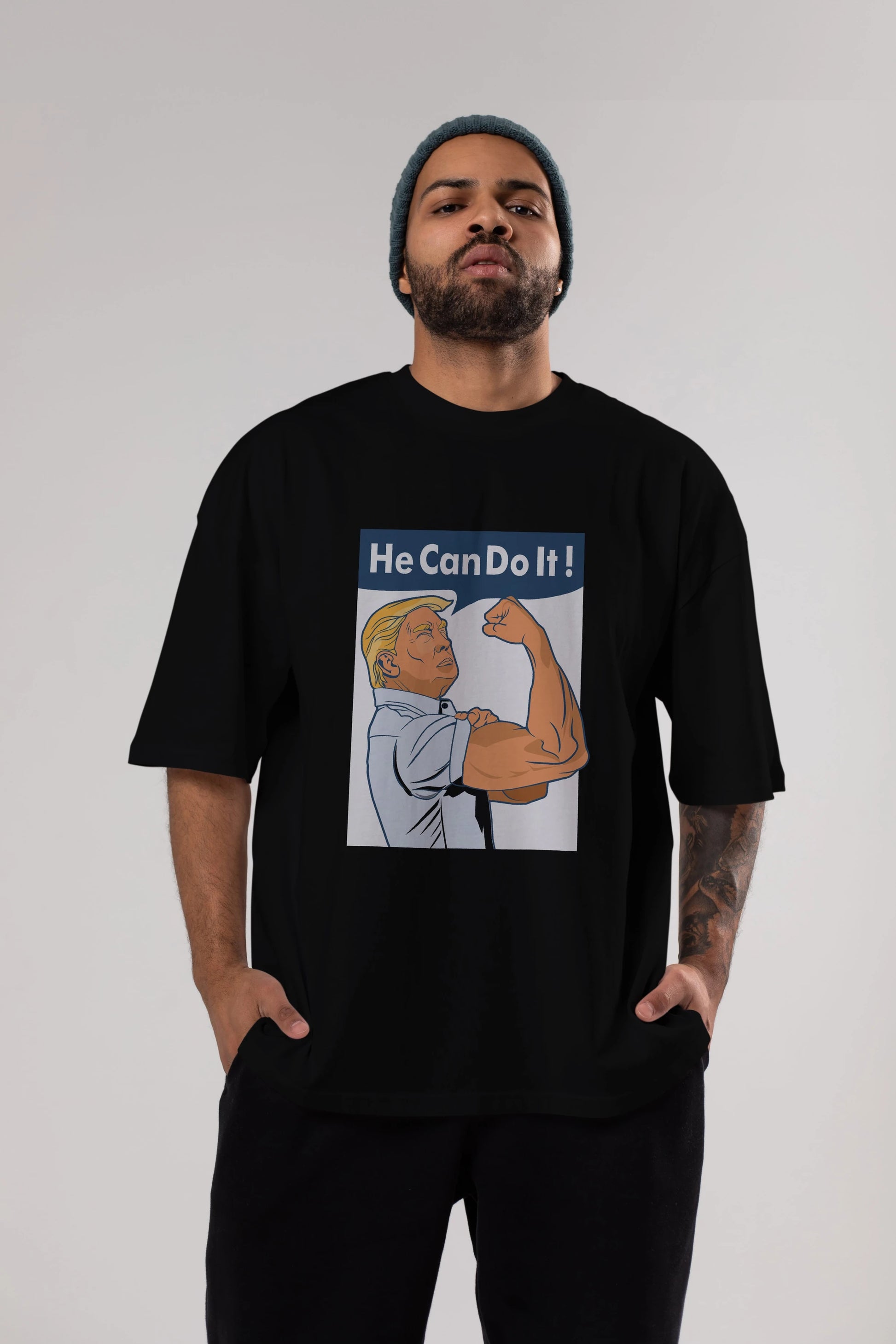 He Can Do It Trump Ön Baskılı Oversize t-shirt Erkek Kadın Unisex %100 Pamuk tişort