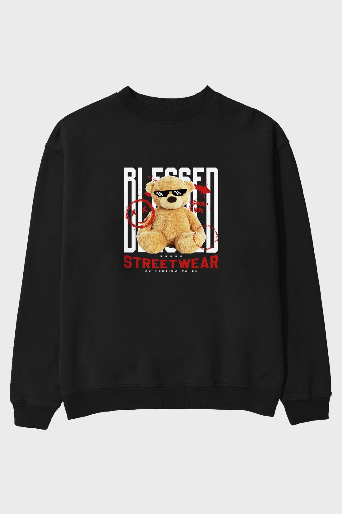 Blessed Bear Ön Baskılı Oversize Sweatshirt Erkek Kadın Unisex
