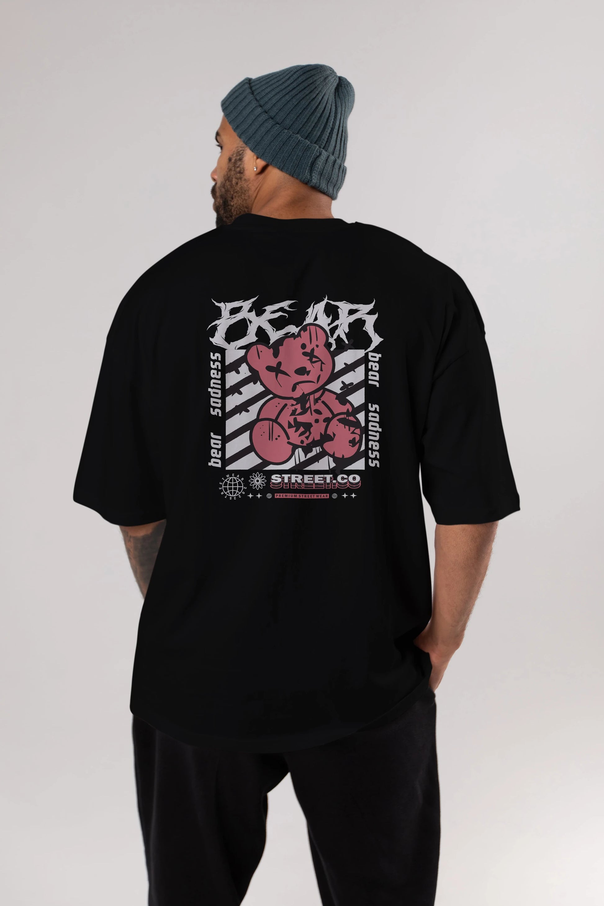 Bear Sadness Arka Baskılı Oversize t-shirt Erkek Kadın Unisex