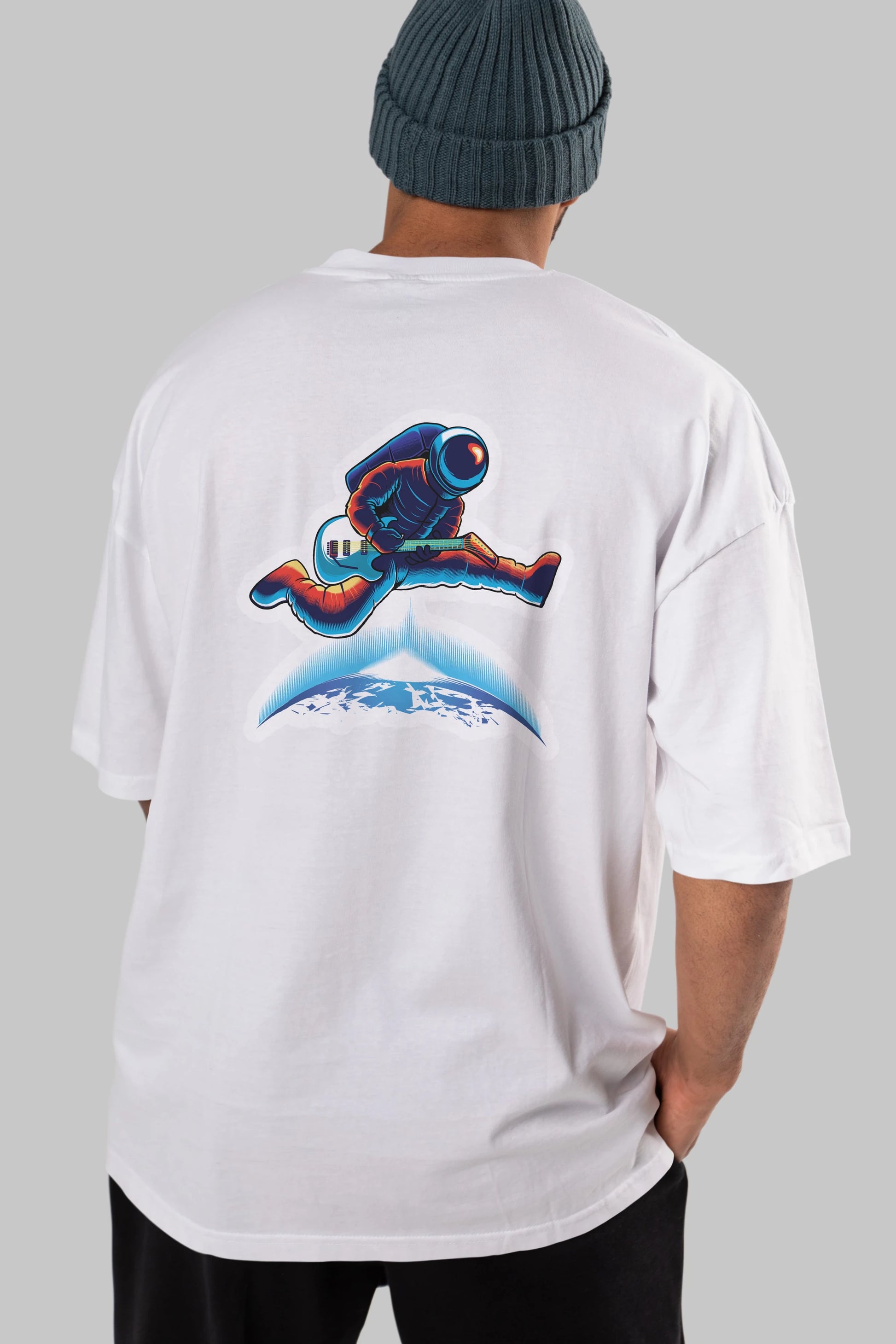 Astroguitar Sticker Arka Baskılı Oversize t-shirt Erkek Kadın Unisex