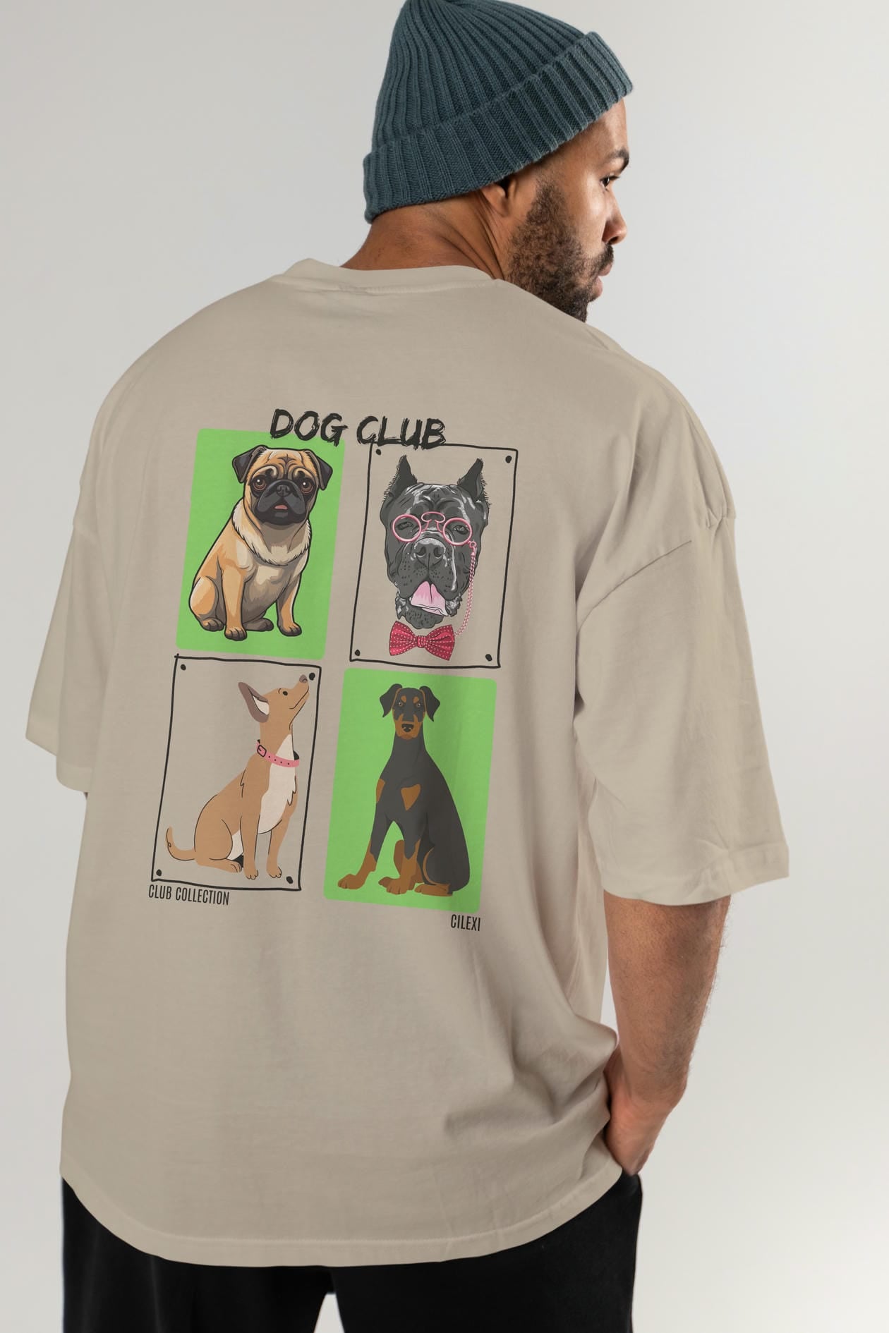 Dog Club Arka Baskılı Oversize t-shirt Erkek Kadın %100 Pamuk Bisiklet Yaka tişort