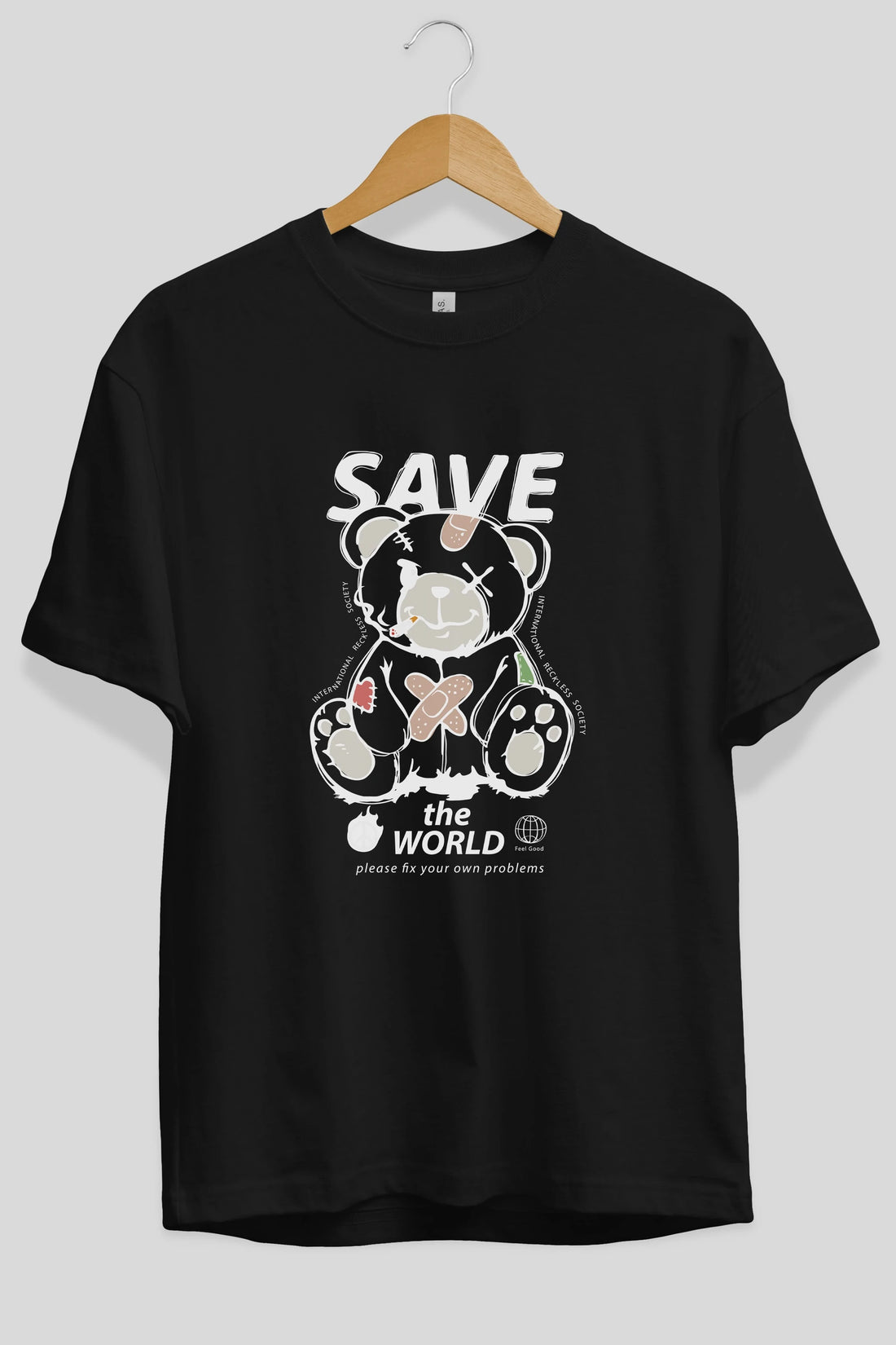 Save the World Bear Ön Baskılı Oversize t-shirt Erkek Kadın Unisex