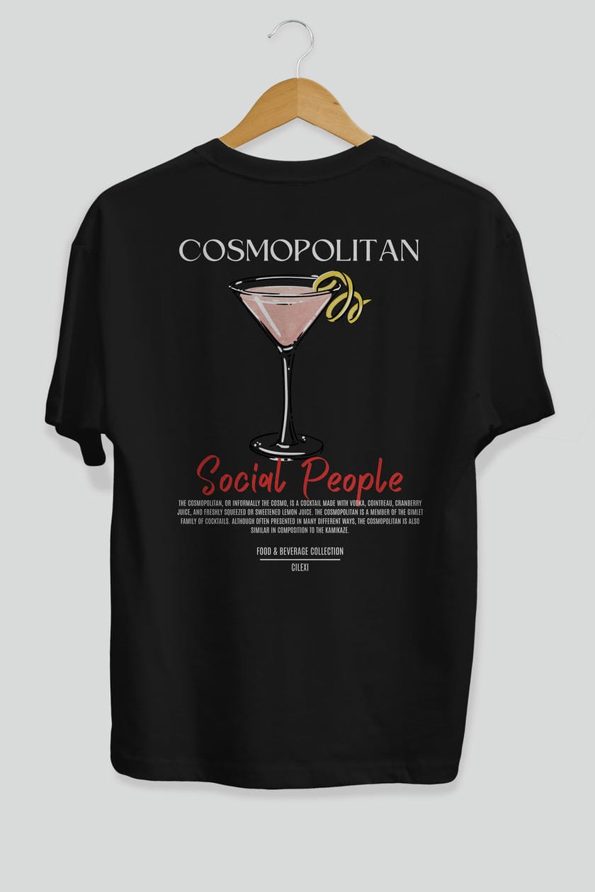 Cosmopolıtan Kokteyl Serisi Baskılı Oversize t-shirt Erkek Kadın Unisex %100 Pamuk Bisiklet Yaka tişort