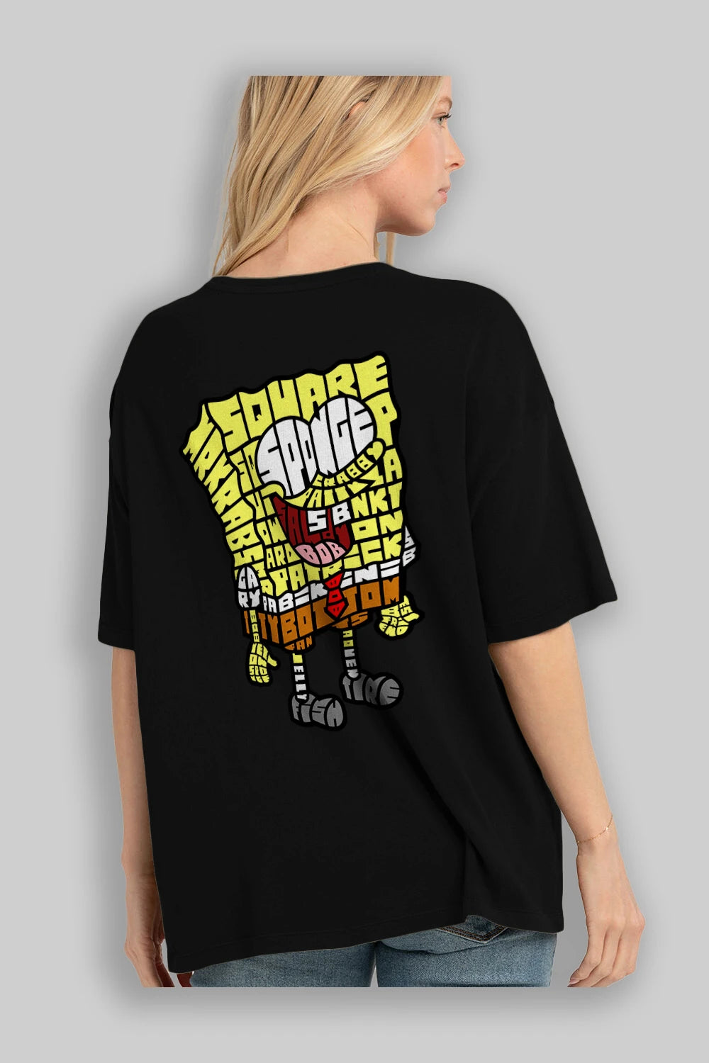 Yellow Sponge Arka Baskılı Oversize t-shirt %100 pamuk Erkek Kadın Unisex