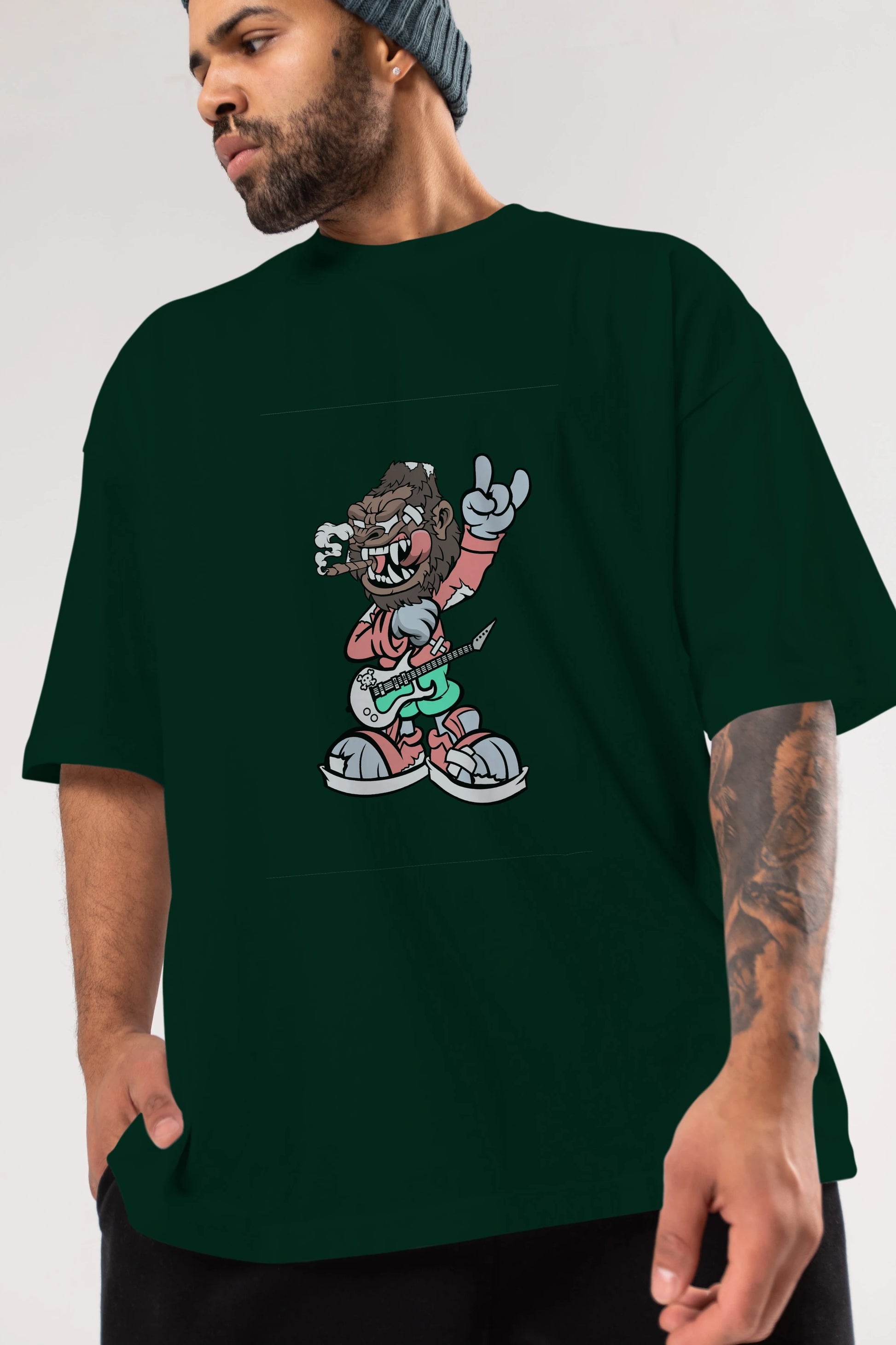 Gorilla Rockstar Ön Baskılı Oversize t-shirt Erkek Kadın Unisex %100 Pamuk tişort