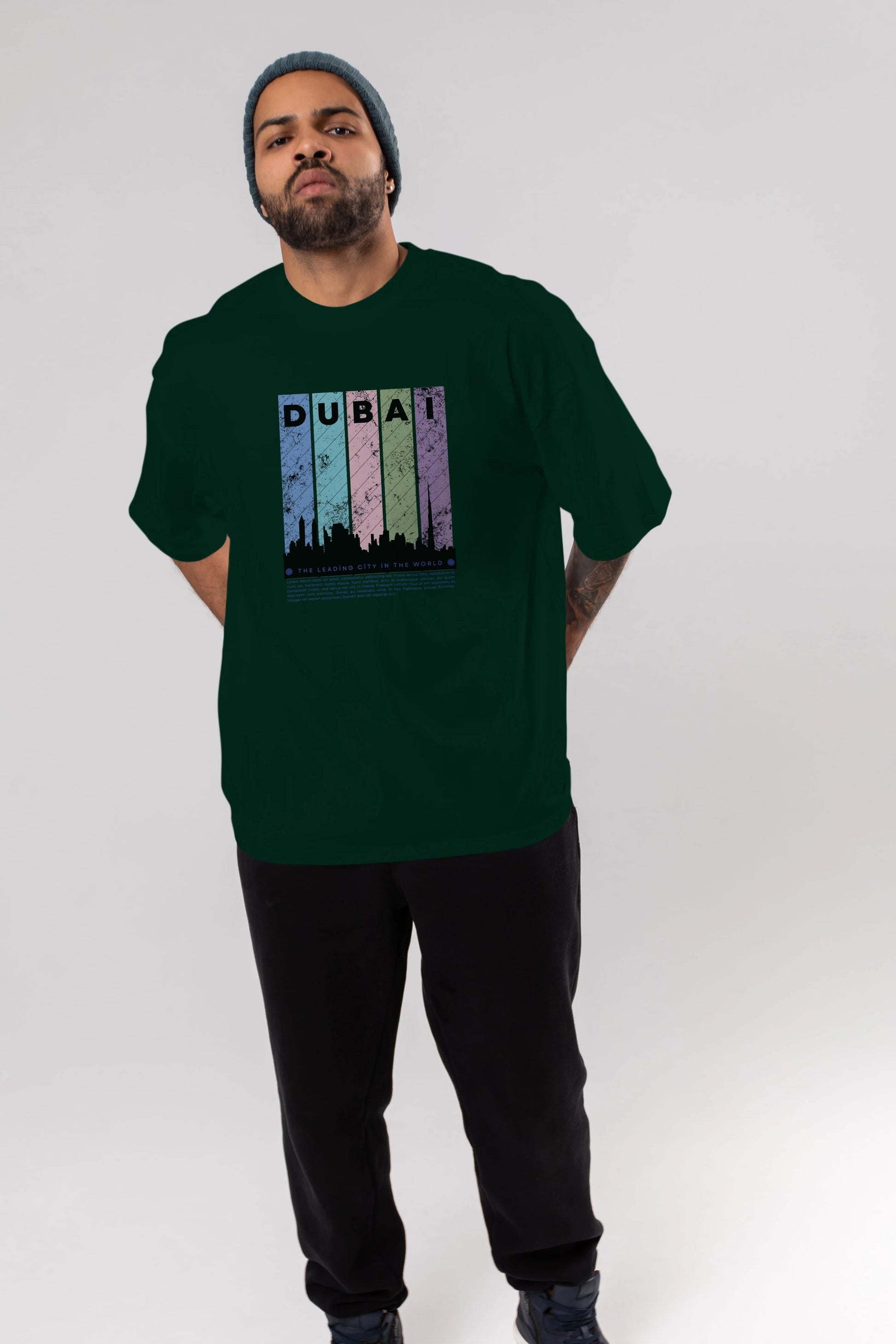 Dubai Yazılı Ön Baskılı Oversize t-shirt Erkek Kadın Unisex