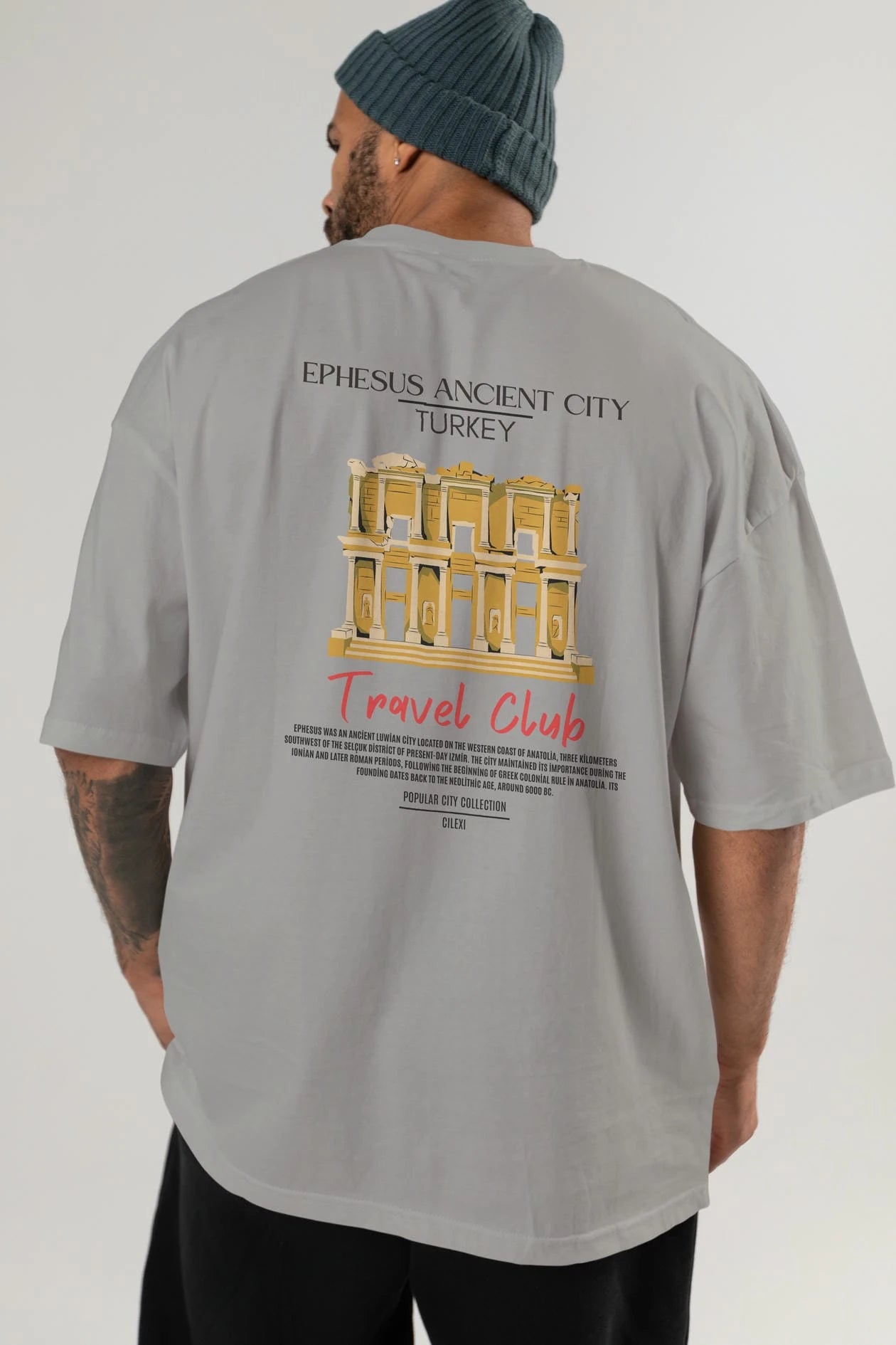 Ephesus Ancient City Turkey Arka Baskılı Oversize t-shirt Erkek Kadın Pamuk Bisiklet Yaka tişort