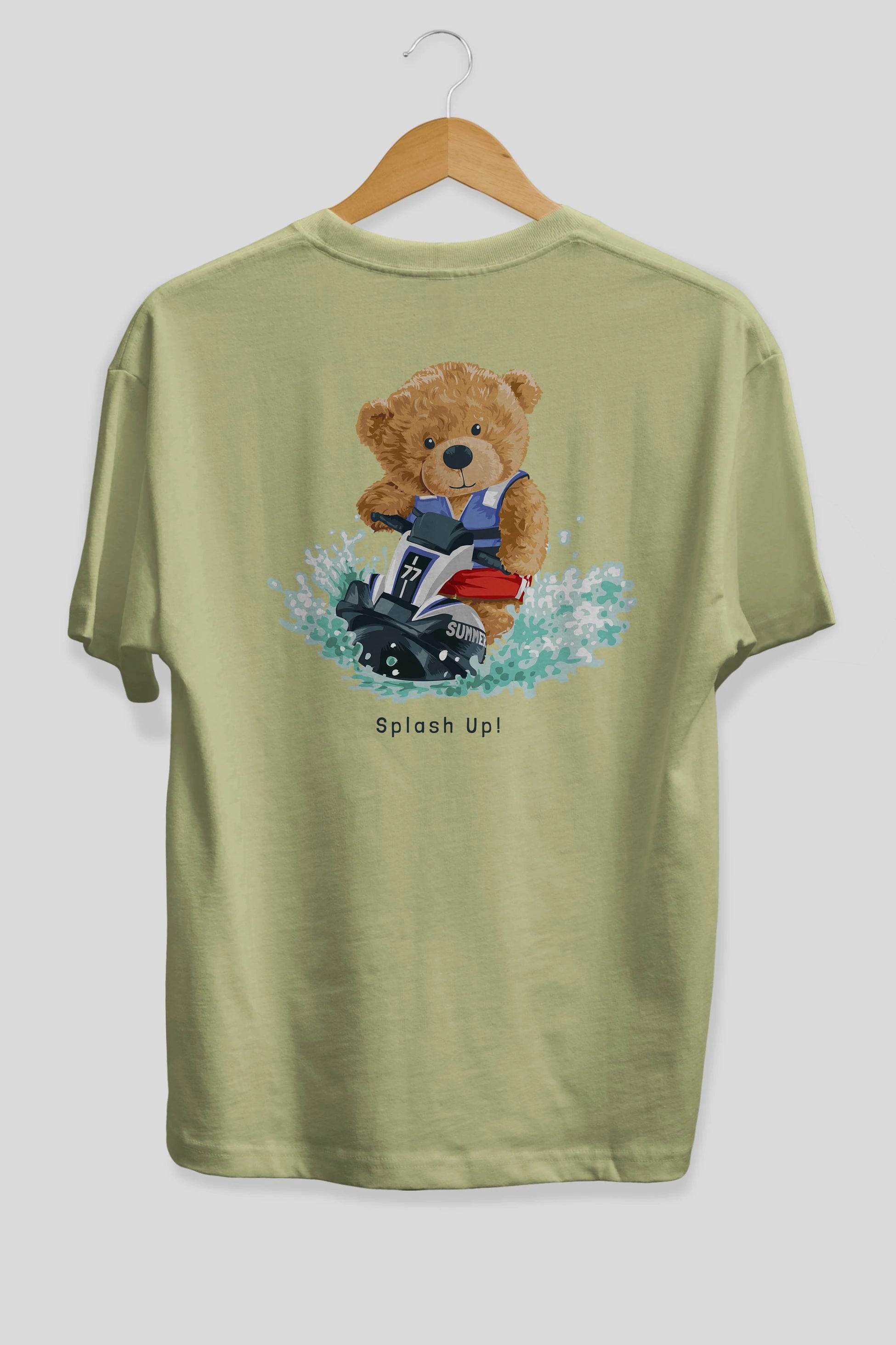 Teddy Bear Splash Up Arka Baskılı Oversize t-shirt Erkek Kadın Unisex %100 Pamuk