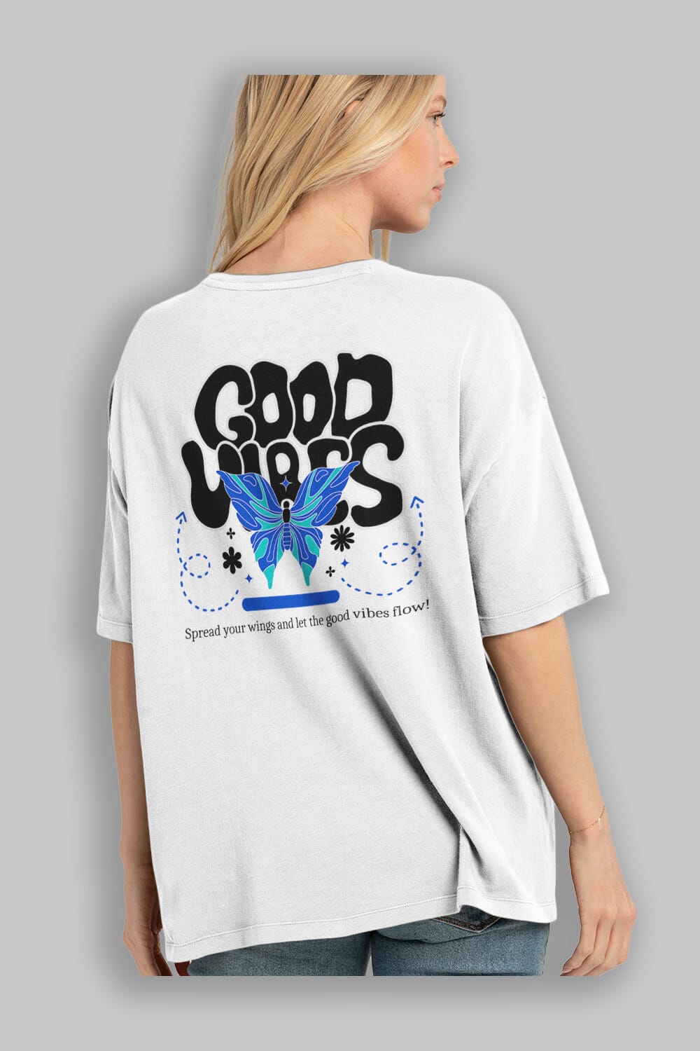 Good Vibes Yazılı 4 Arka Baskılı Oversize t-shirt Erkek Kadın Unisex