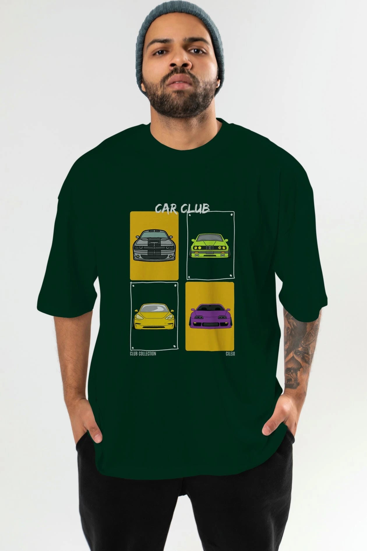Car Club ön Baskılı Oversize t-shirt Erkek Kadın %100 Pamuk Bisiklet Yaka tişort