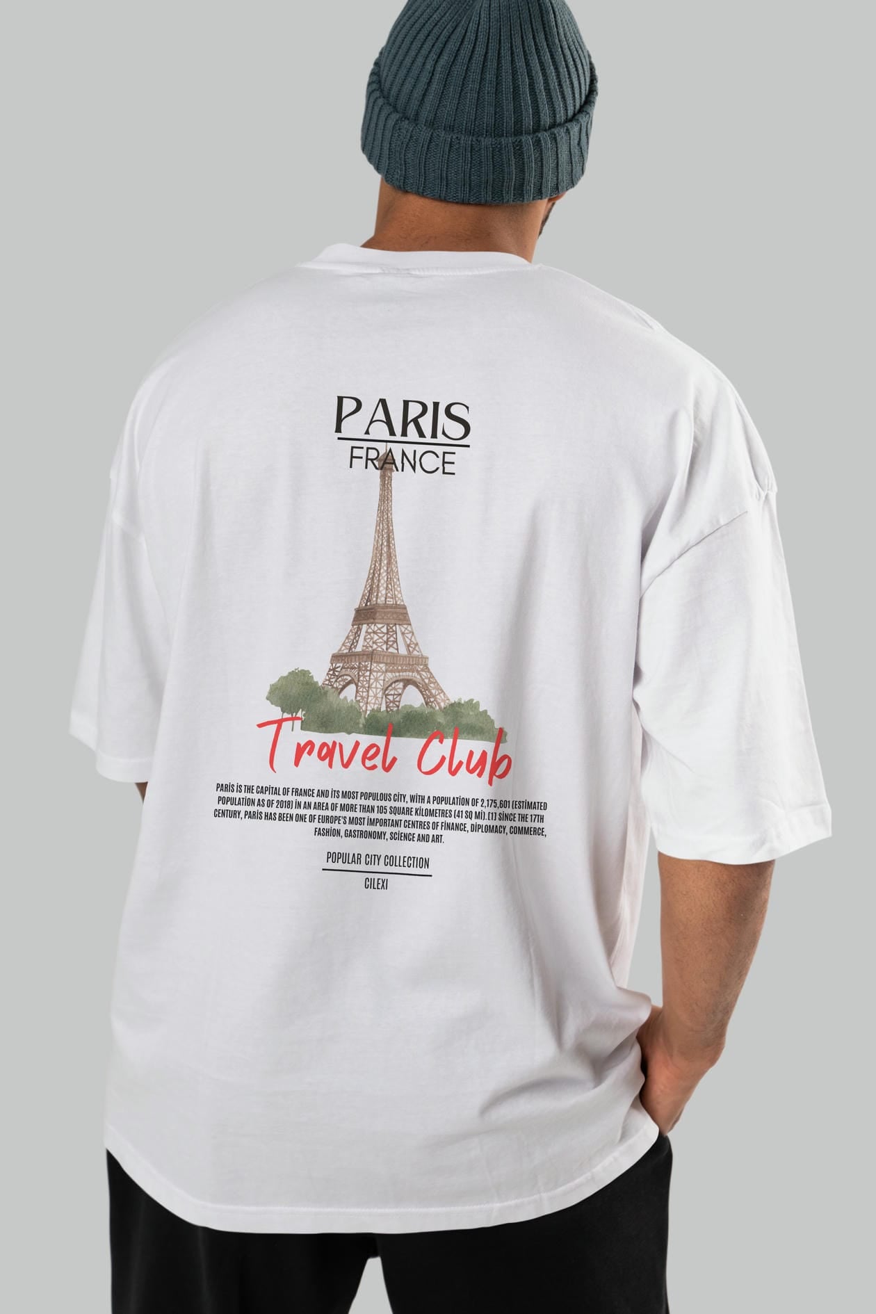 Paris France Arka Baskılı Oversize t-shirt Erkek Kadın Pamuk Bisiklet Yaka tişort