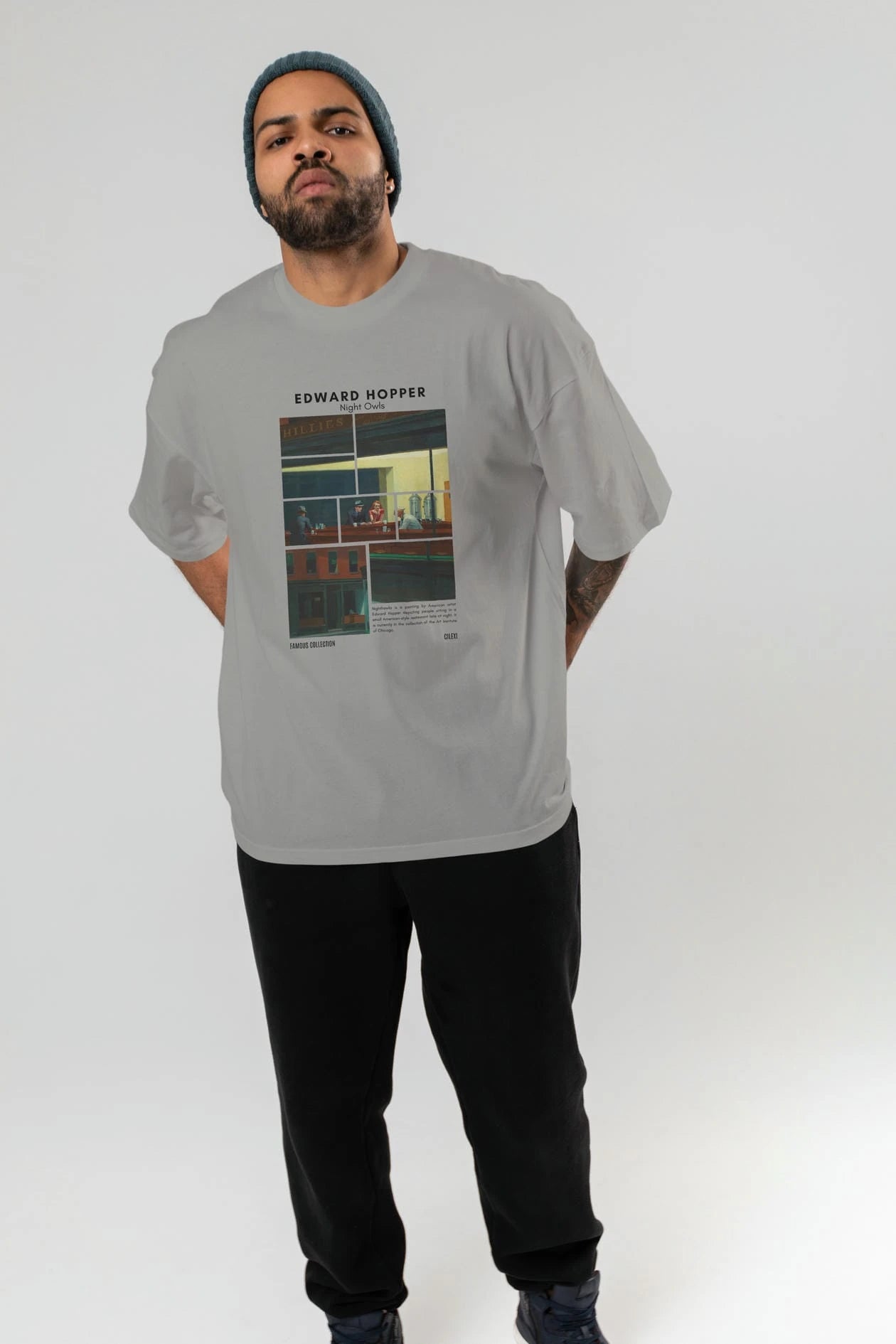 Edward Hopper Night Owls ön Baskılı Oversize t-shirt Erkek Kadın Bisiklet Yaka Pamuk tişort