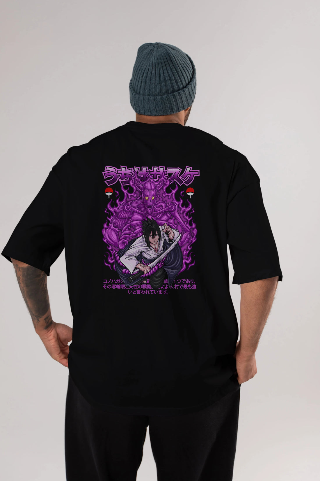 SASUKE UCHIHA NARUTO Anime Arka Baskılı Oversize t-shirt Erkek Kadın Unisex