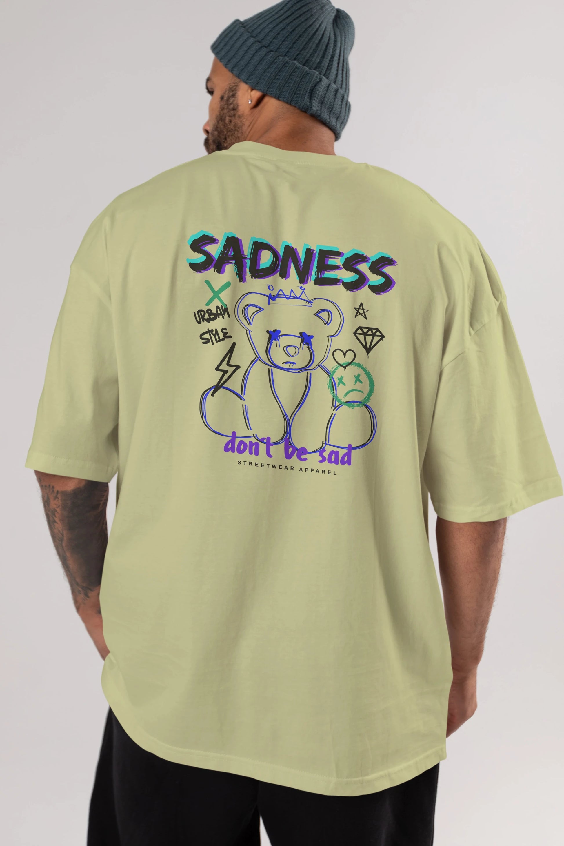Teddy Bear Sadness Arka Baskılı Oversize t-shirt Erkek Kadın Unisex