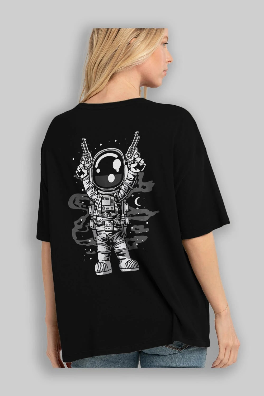 Astronaut Gun Arka Baskılı Oversize t-shirt Erkek Kadın Unisex