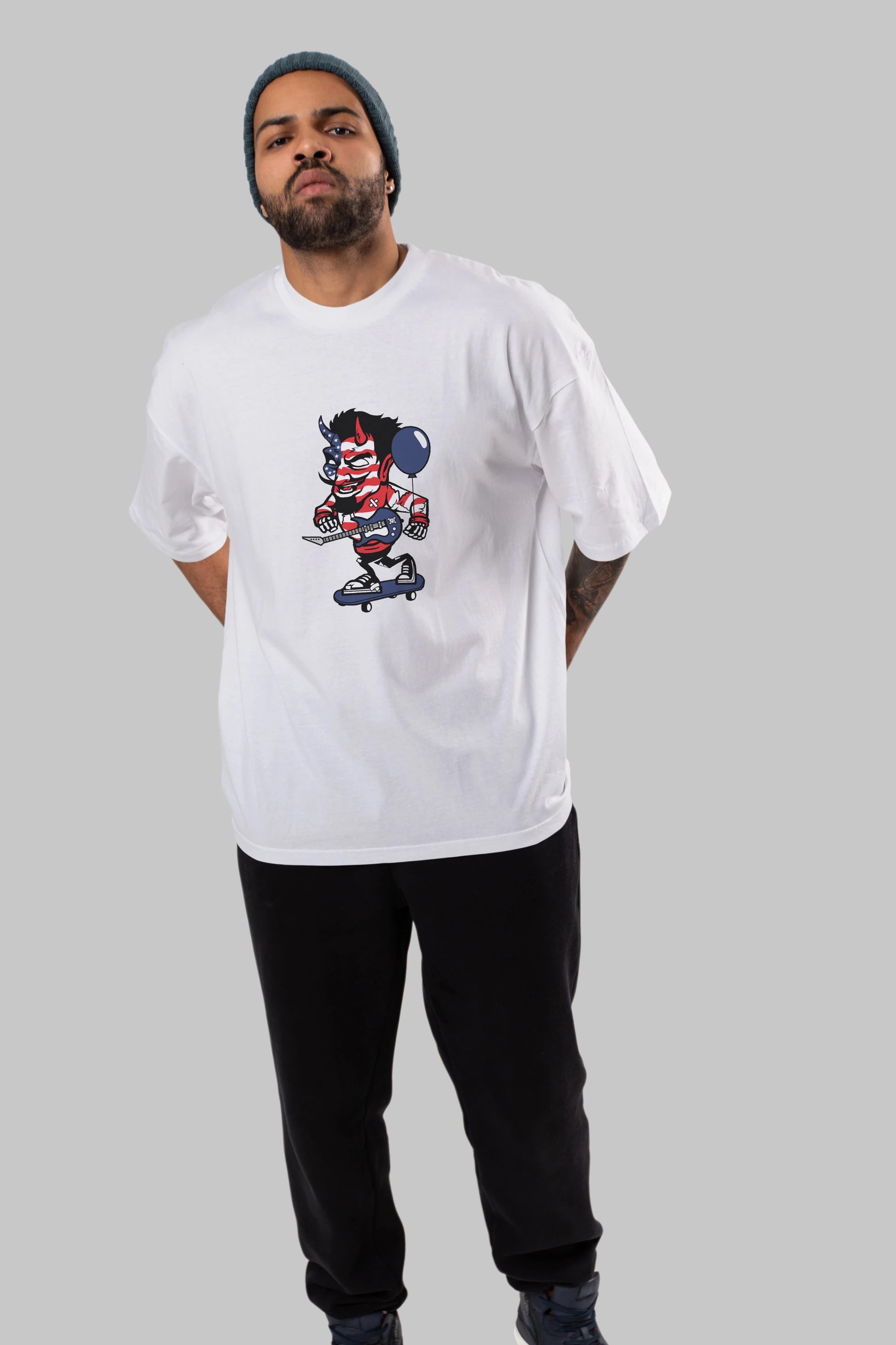 American Devil Skater Ön Baskılı Oversize t-shirt Erkek Kadın Unisex %100 Pamuk tişort