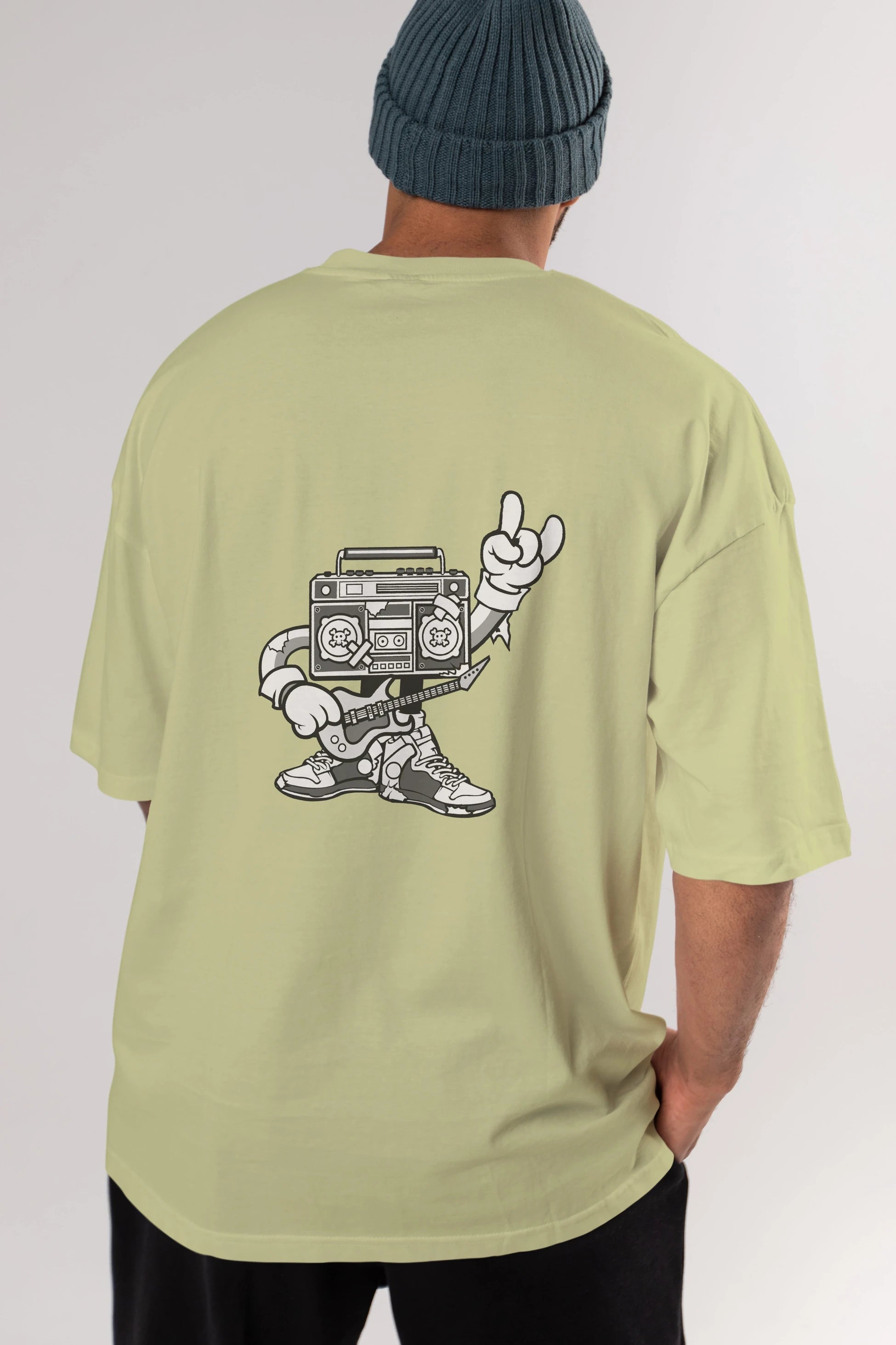 Boombox Rockstar Arka Baskılı Oversize t-shirt Erkek Kadın Unisex %100 Pamuk tişort
