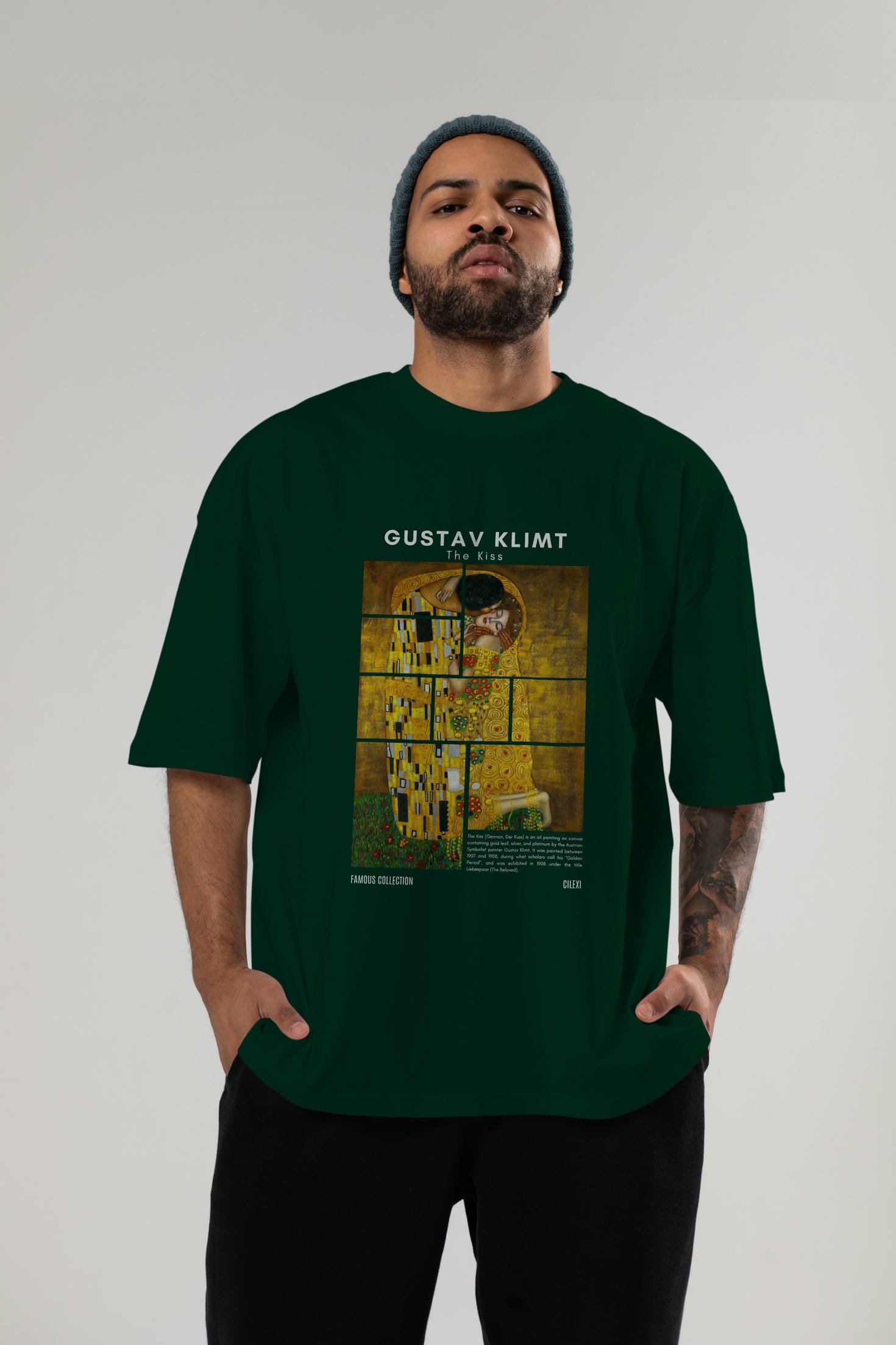 Gustav Klimt The Kiss ön Baskılı Oversize t-shirt Erkek Kadın Bisiklet Yaka Pamuk tişort